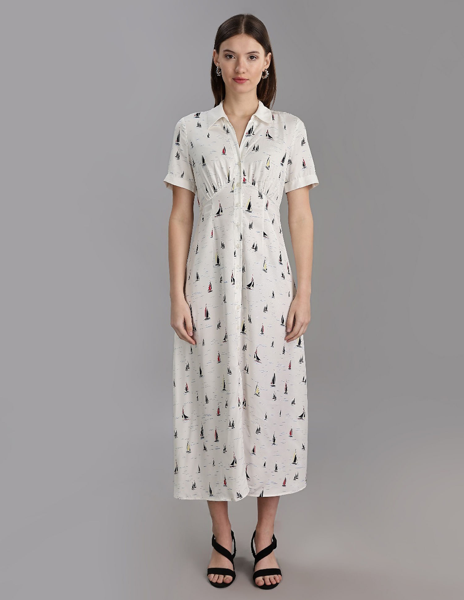 Tommy Hilfiger Viscose Spread Collar A-Line Dress