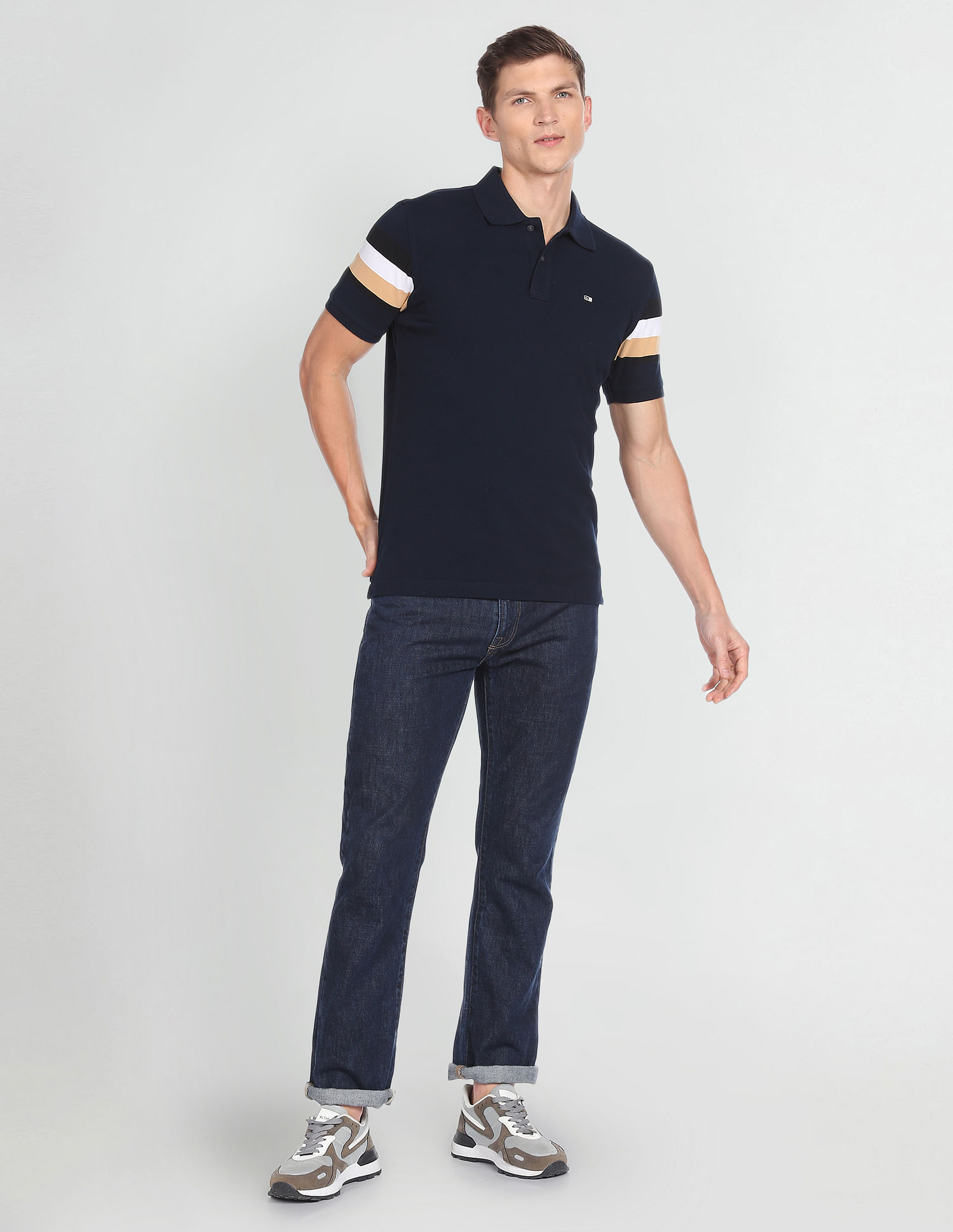 Arrow Sports Striped Sleeve Cotton Polo Shirt