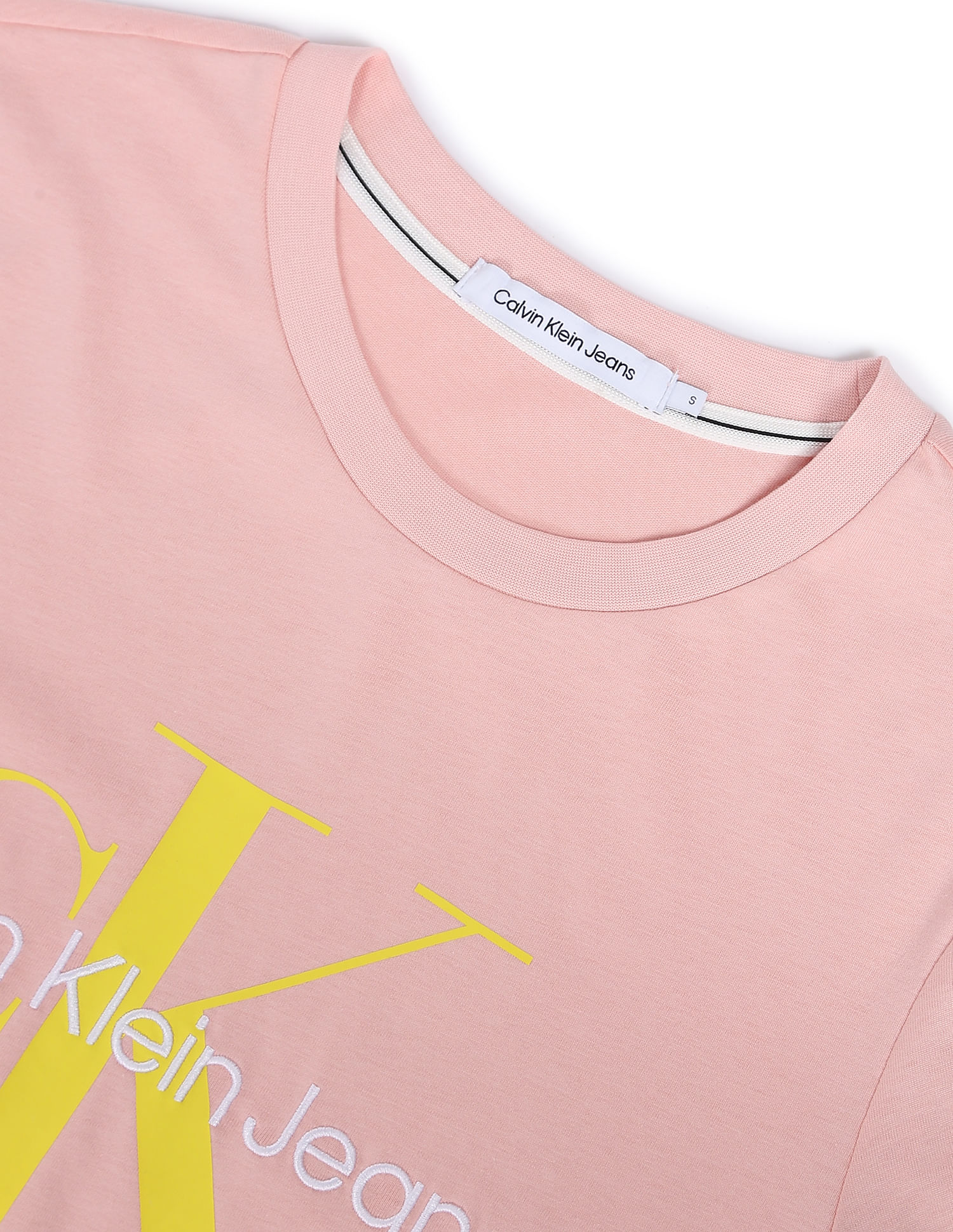 Buy Calvin Klein Women Pink Crew Neck Brand Embroidered T-Shirt