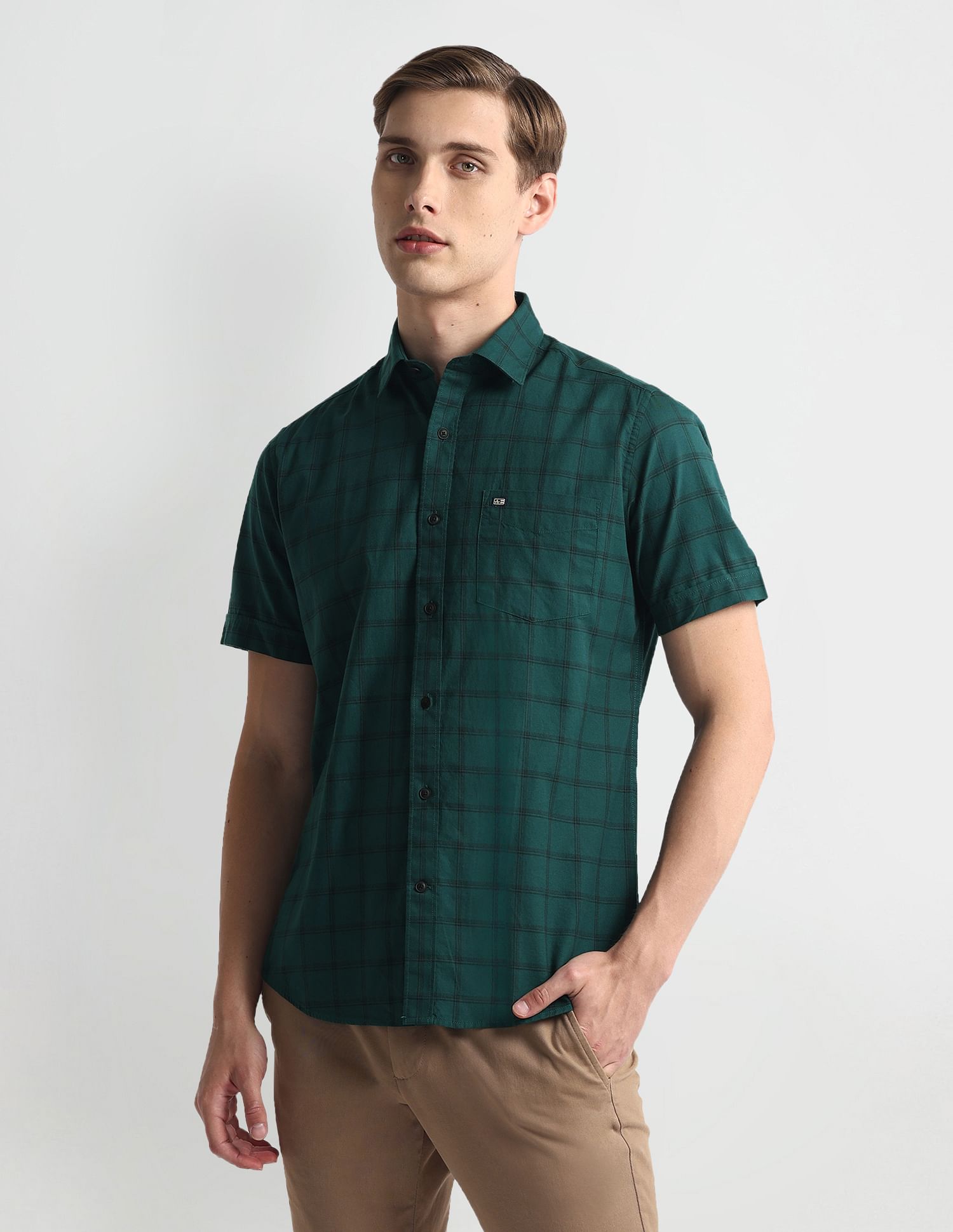 Arrow Sports Windowpane Check Cotton Shirt