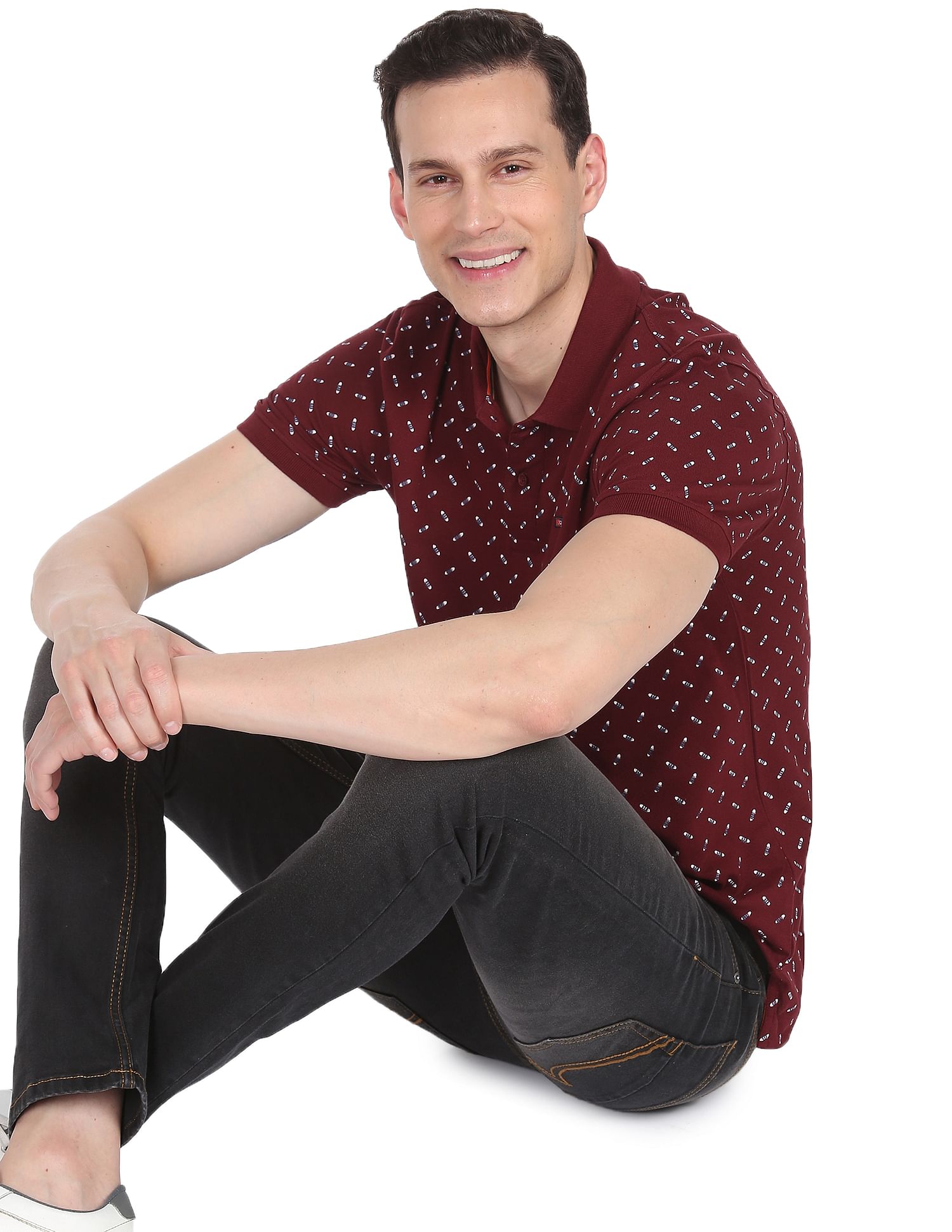 AD by Arvind Cotton Abstract Print Polo Shirt