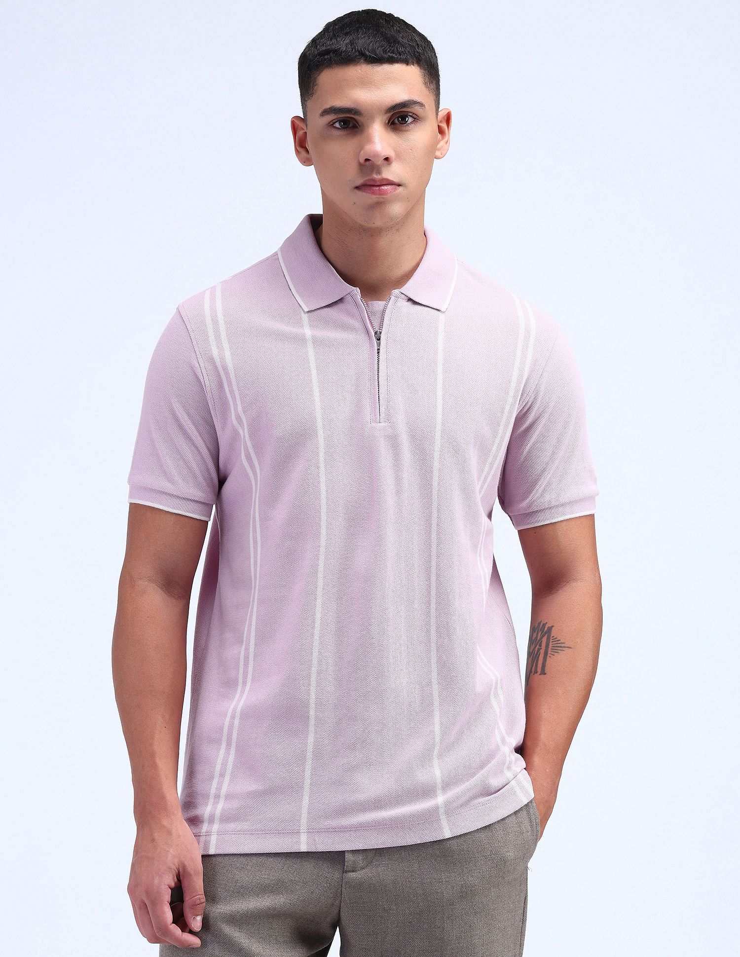 Flying Machine Vertical Striped Regular Polo Shirt