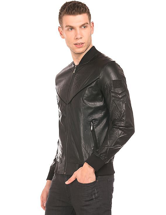 perforated leather bomber jacket