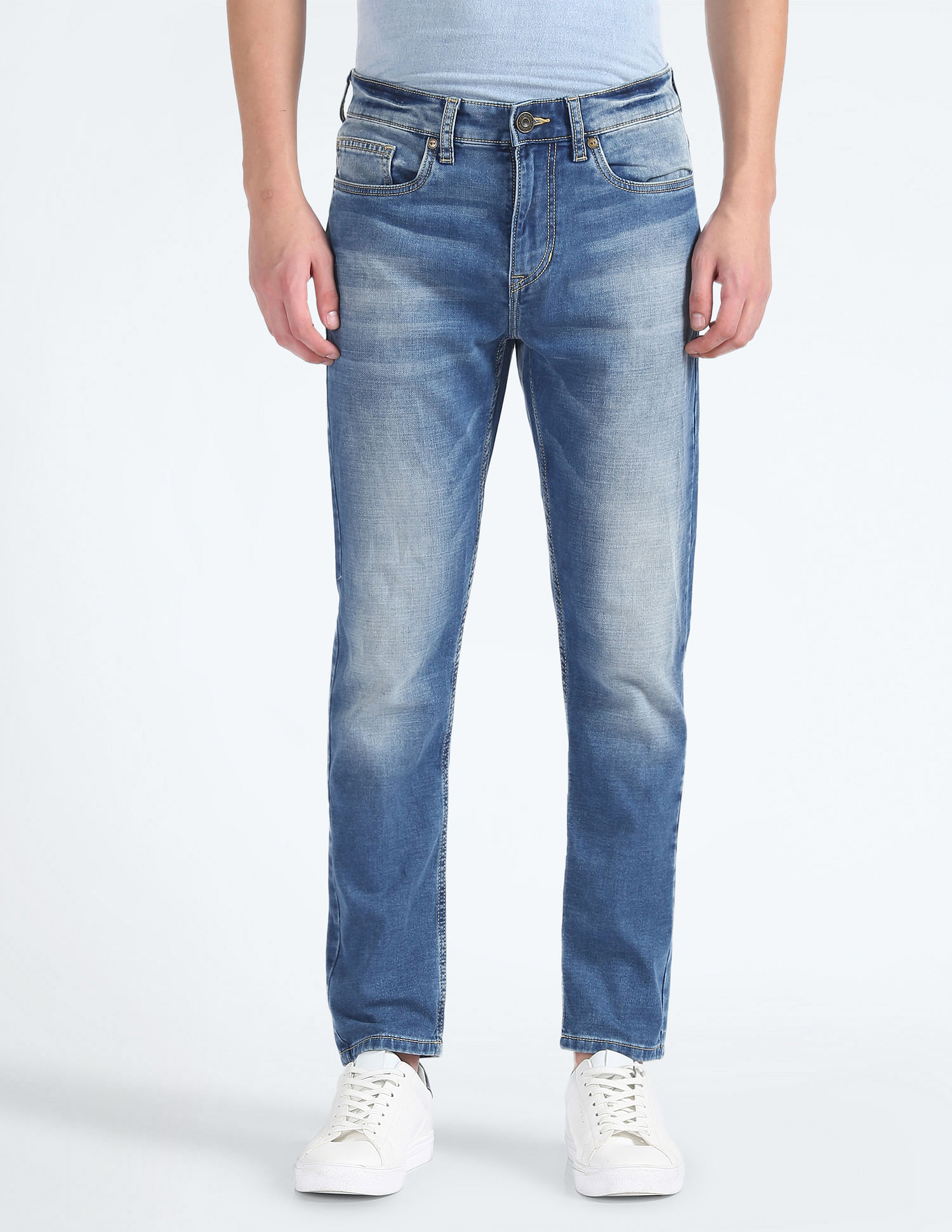 Flying Machine Stone Wash Slash Slim Tapered Fit Jeans