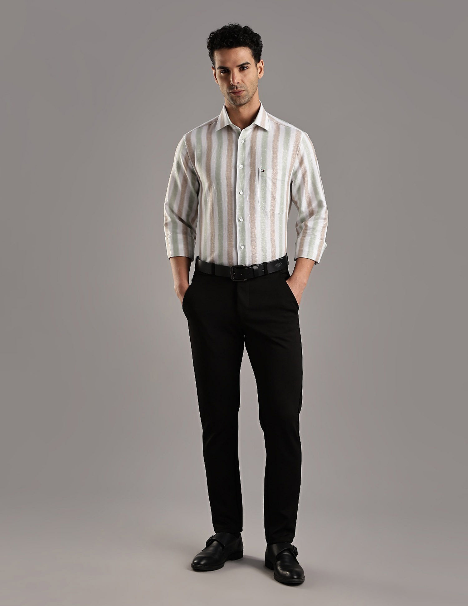 Tommy Hilfiger Striped Regular Fit Plain Woven Shirt