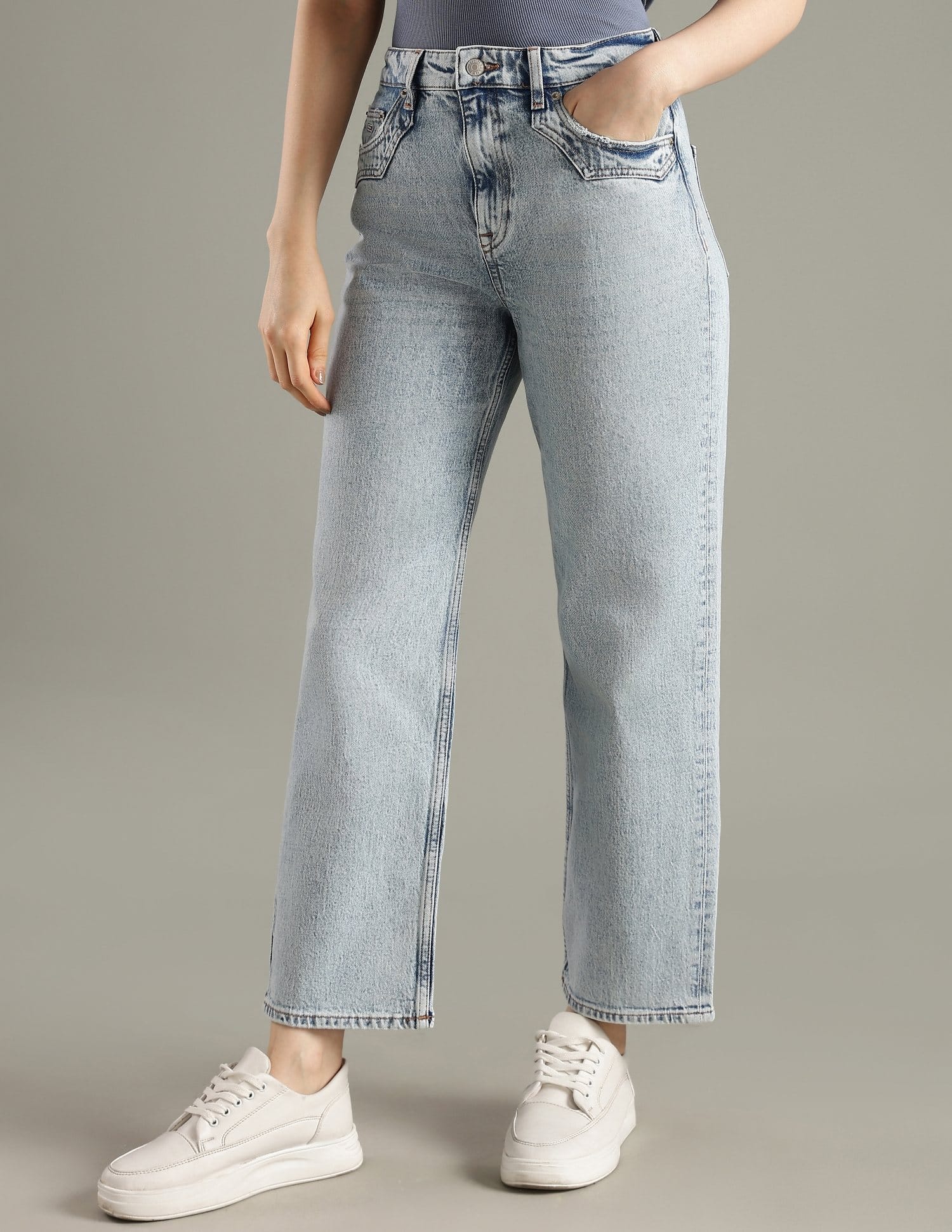 Buy Tommy Hilfiger Light-Wash Straight Fit High Rise Jeans