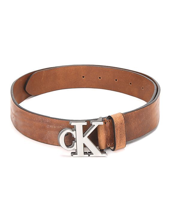 Buy Calvin Klein Men Brown Brand Logo Buckle Belt
