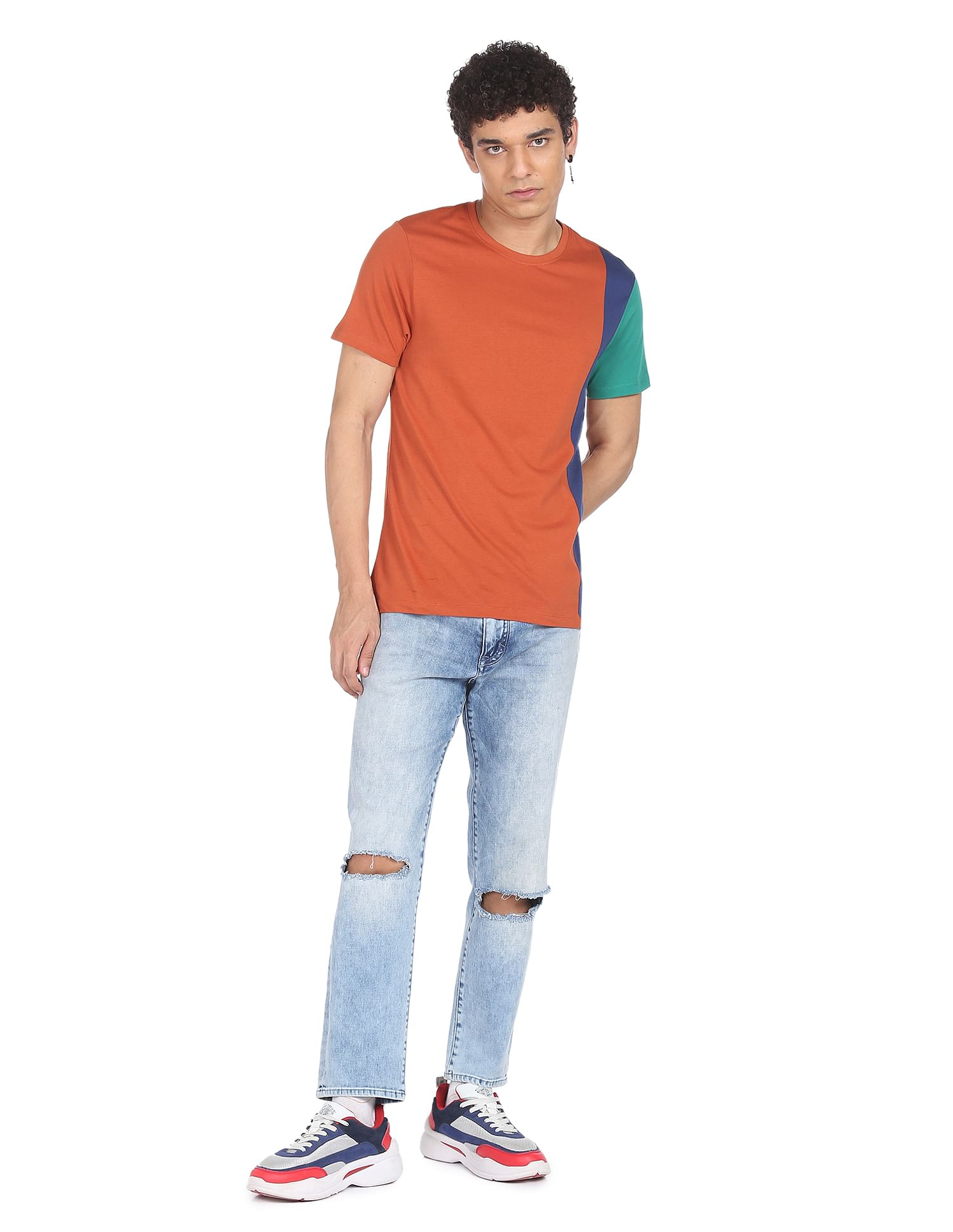 Flying Machine Pure Cotton Colour Block T-Shirt