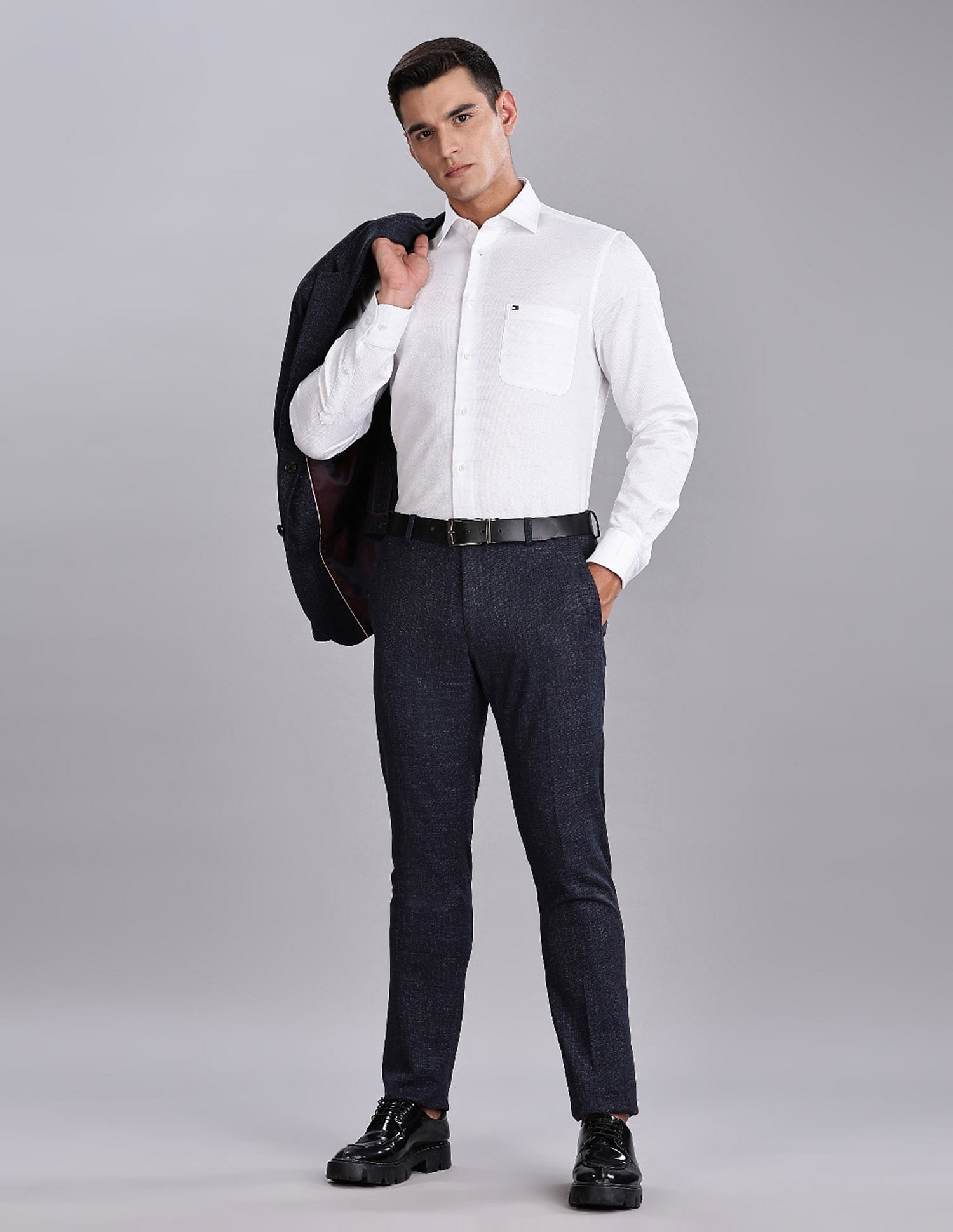 Tommy Hilfiger Regular-Fit Self-Design Mid Rise Trousers