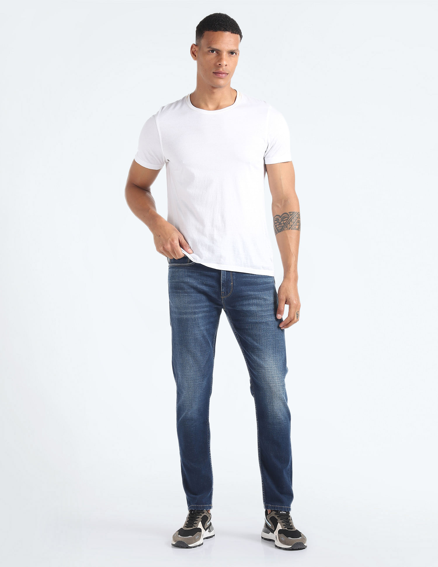 Flying Machine Slash Slim Tapered Fit Whiskered Jeans
