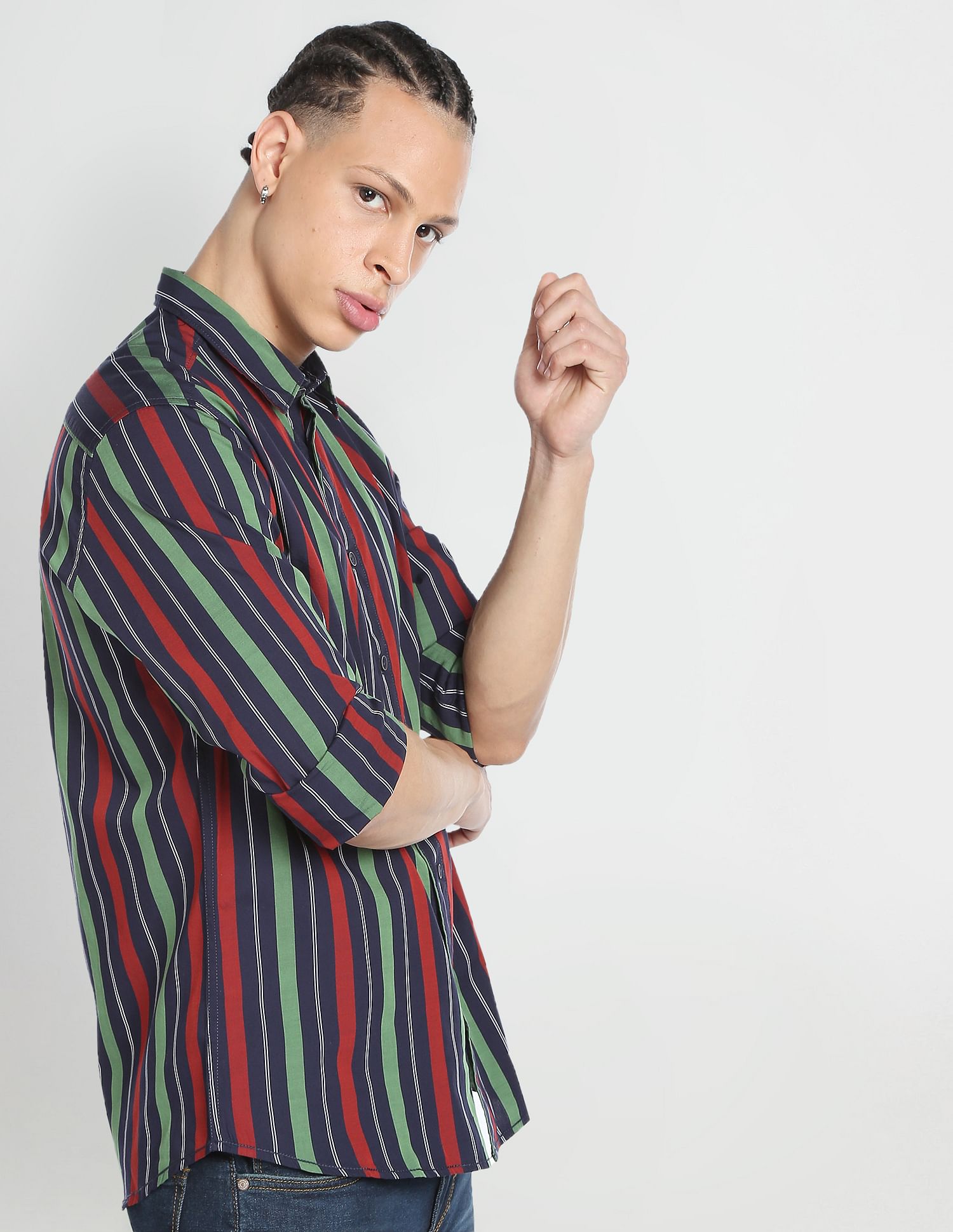 Flying Machine Spread Collar Vertical Stripe Shirt