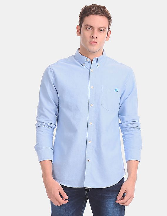 Aeropostale Blue Button Down Collar Oxford Casual Shirt