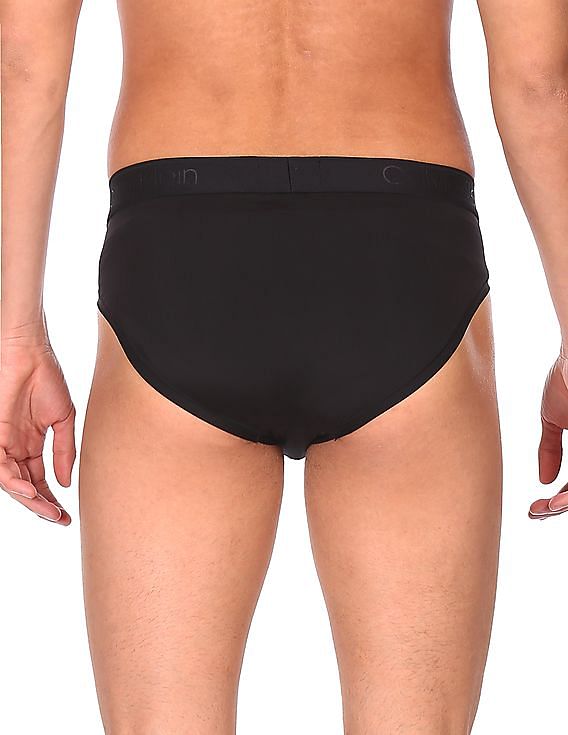 Calvin Klein Underwear Men Black Solid Elasticized Brand Waist Briefs