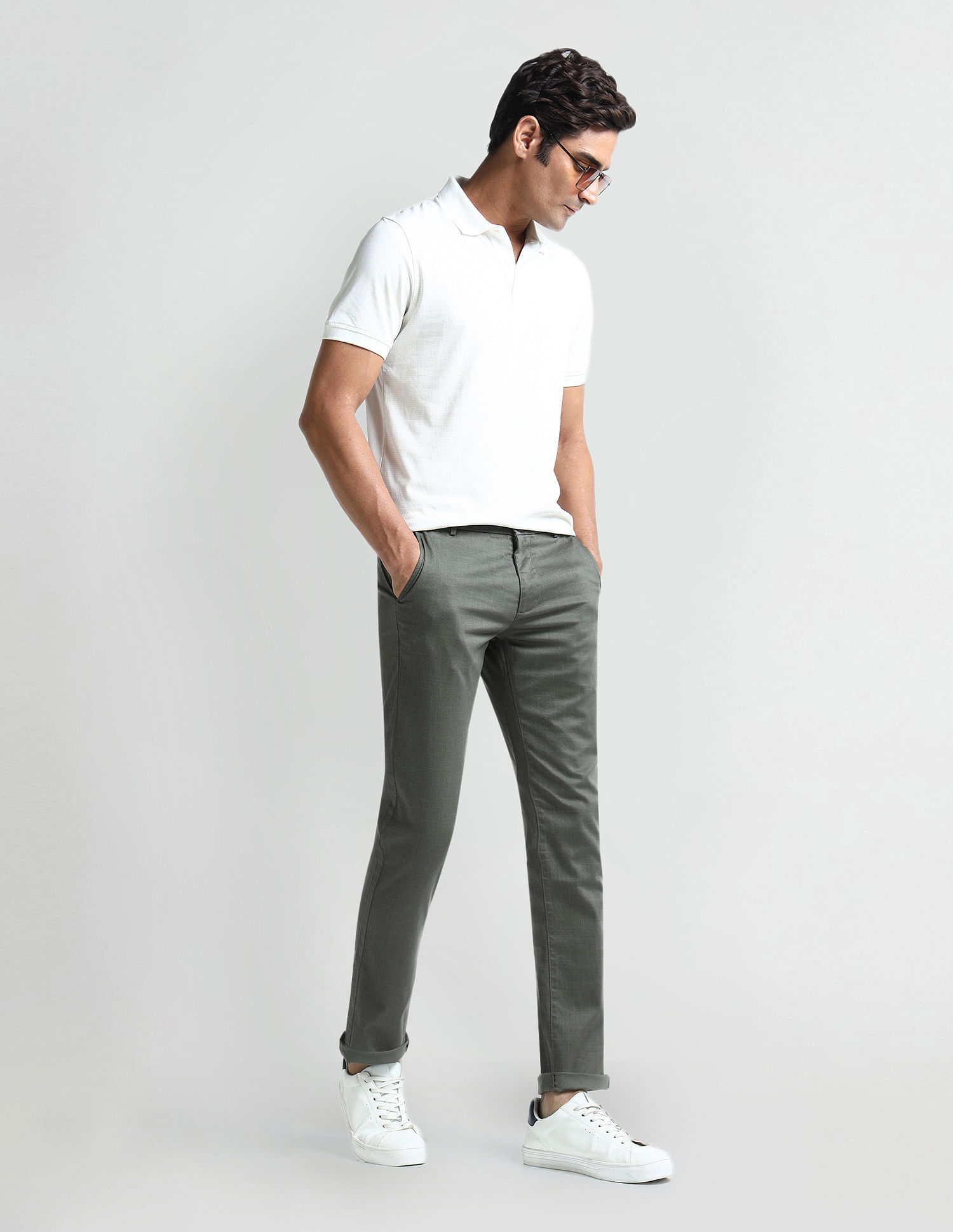 Arrow Sport Mid Rise Slim Fit Trousers