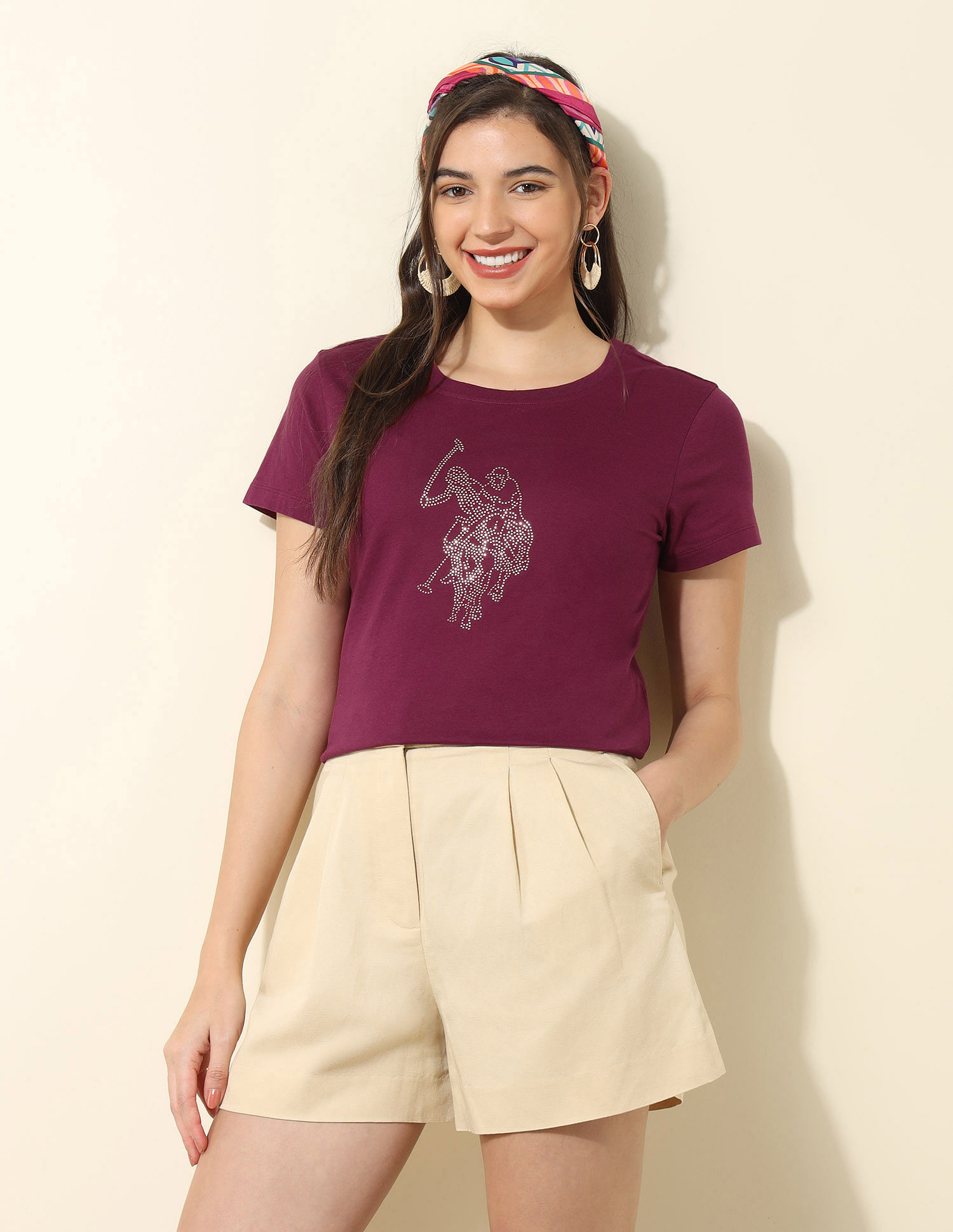 U.S. Polo Assn. Women Regular Fit Brand Printed T-Shirt