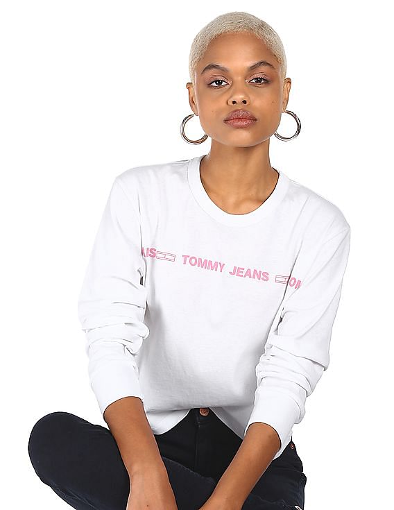 bøf gå slack Buy Tommy Hilfiger Women White Long Sleeve Logo T-Shirt - NNNOW.com