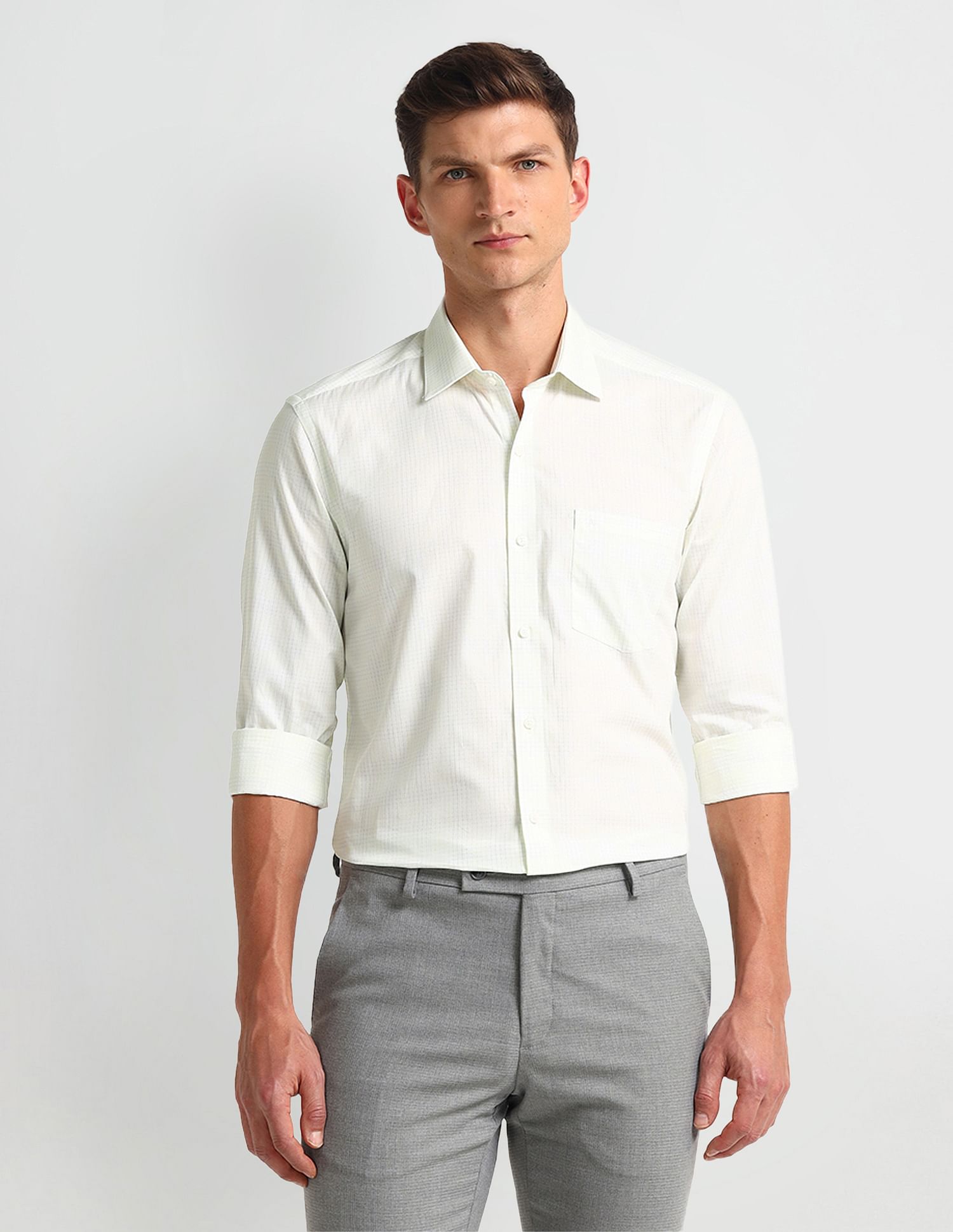 Arrow Plaid Checked Dobby Cotton Shirt