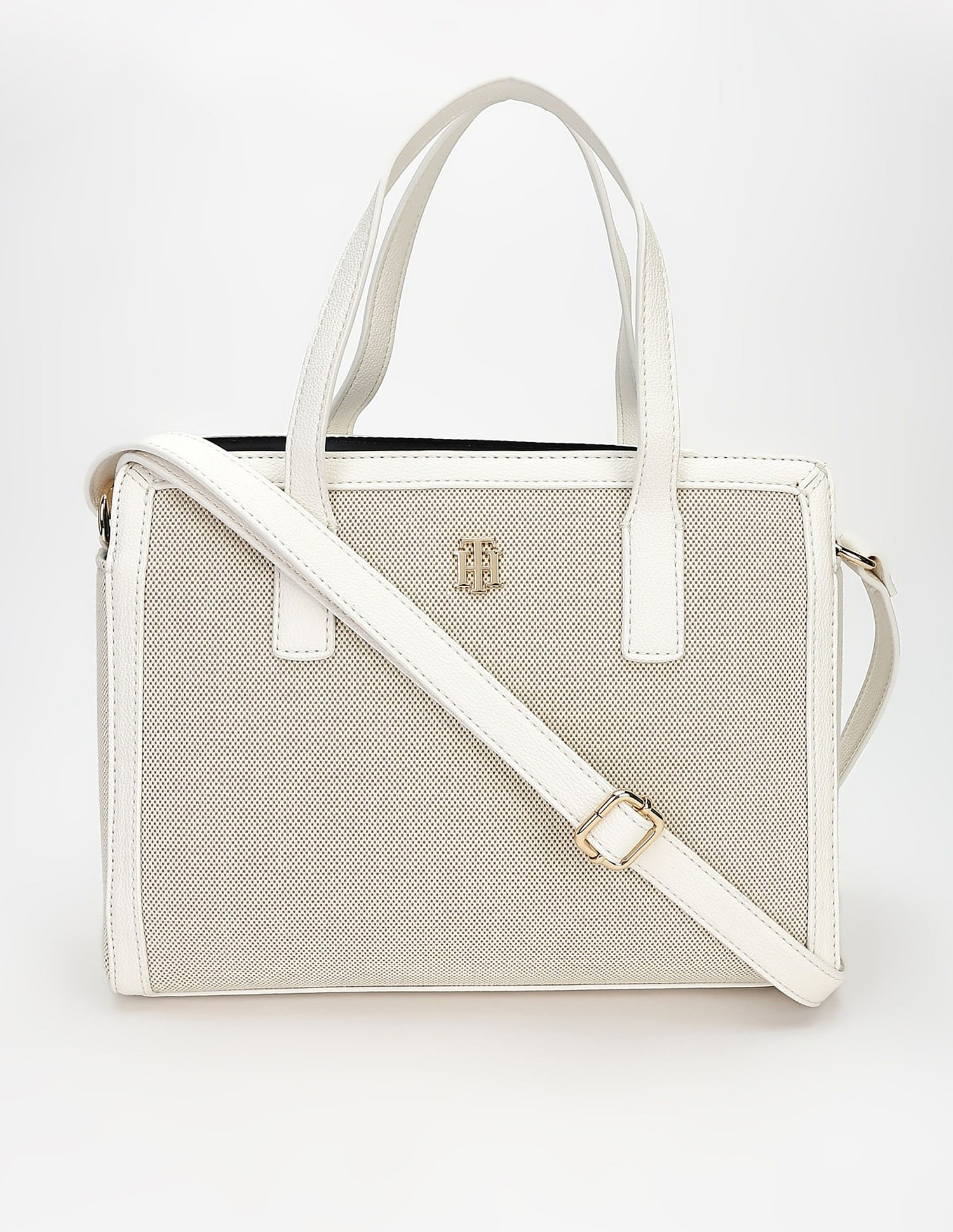 Tommy Hilfiger Solid White Polyester Hand Bags