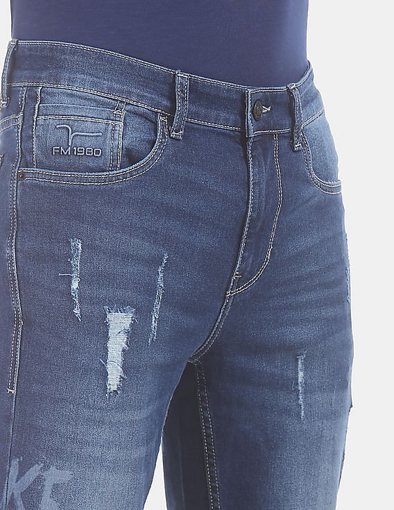 Flying Machine Mankle Slim Fit Ripped Stone Wash Jeans