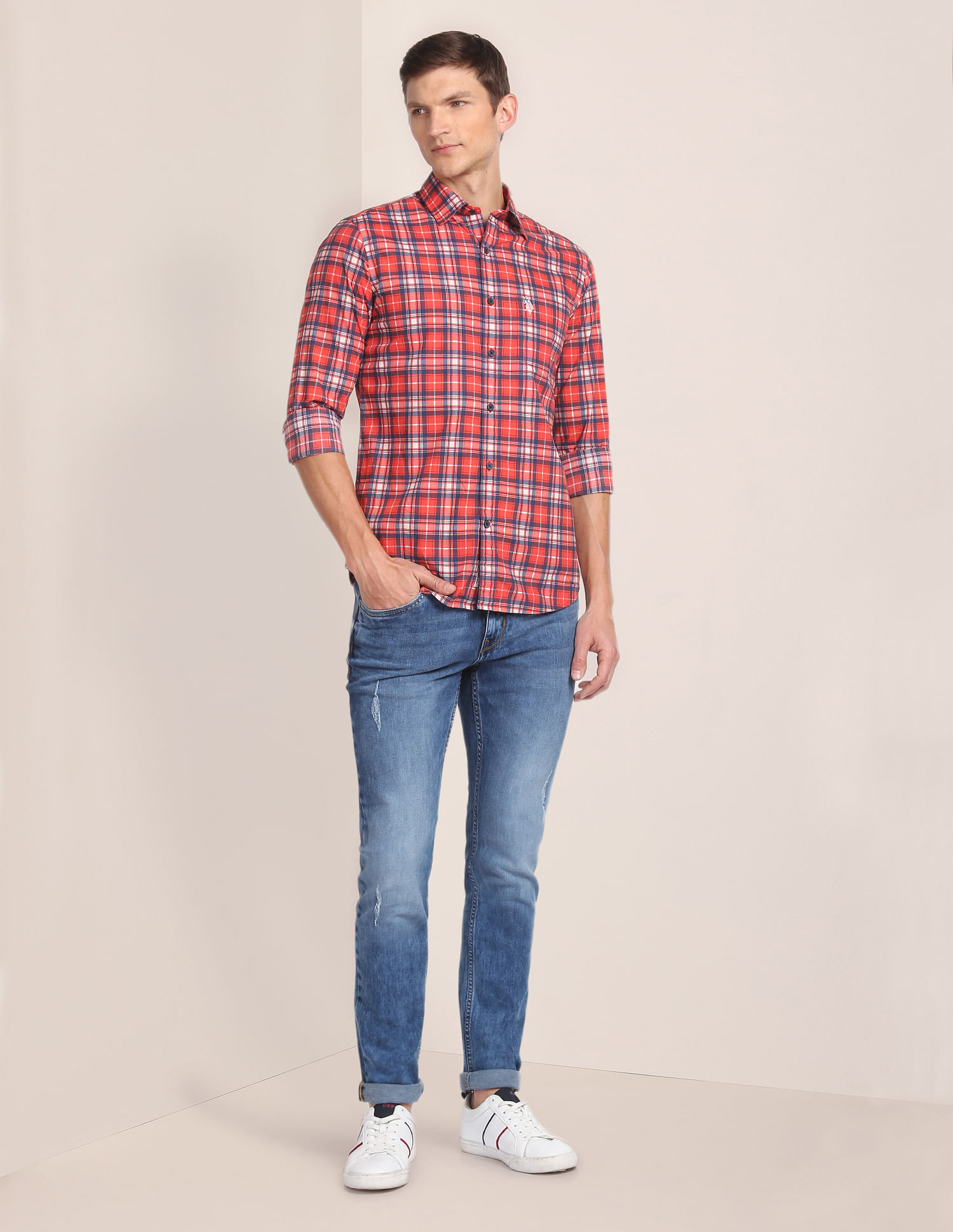 U.S. Polo Assn. Spread Collar Cotton Check Casual Shirt