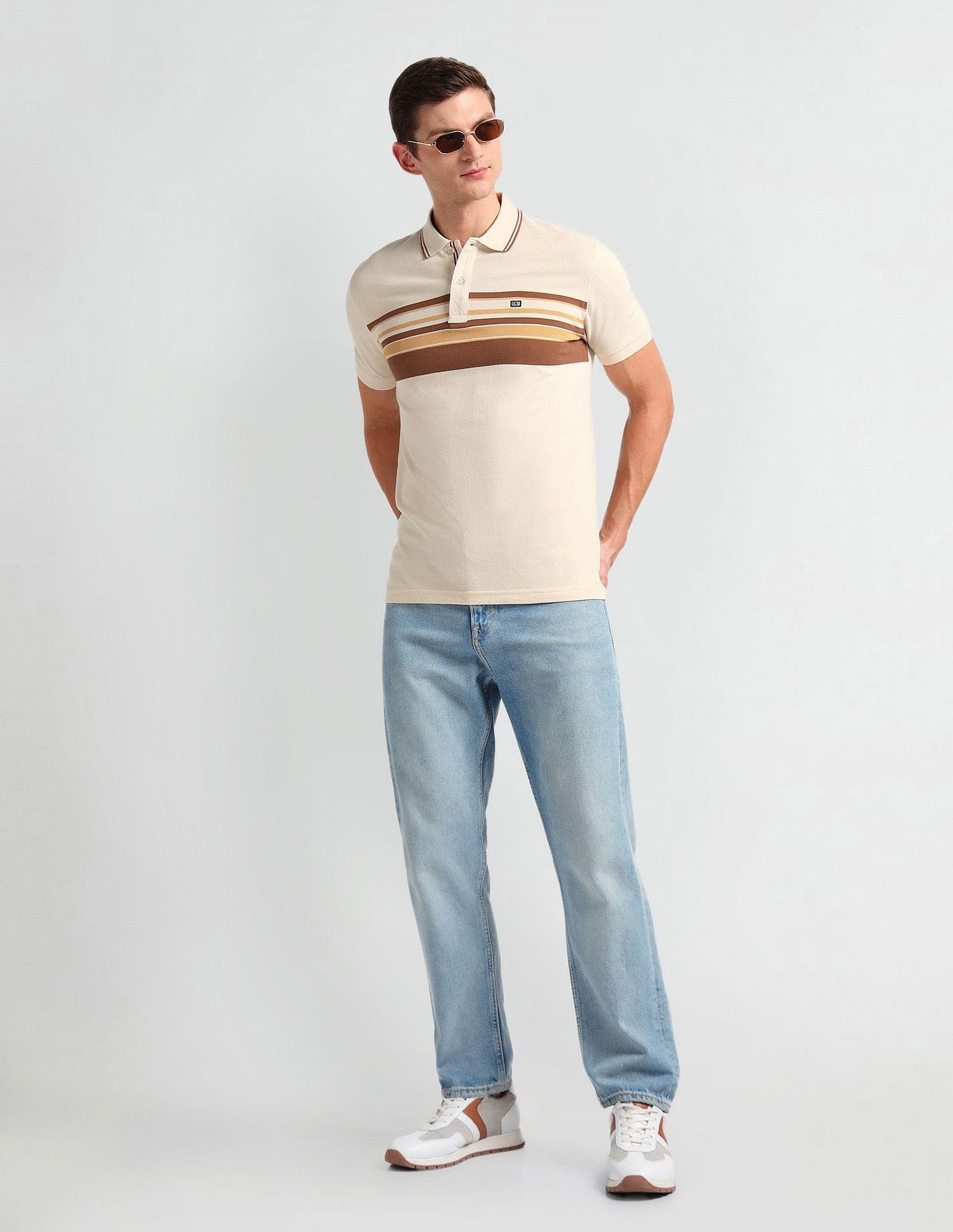 Arrow Sports Tipped Collar Horizontal Stripe Polo Shirt