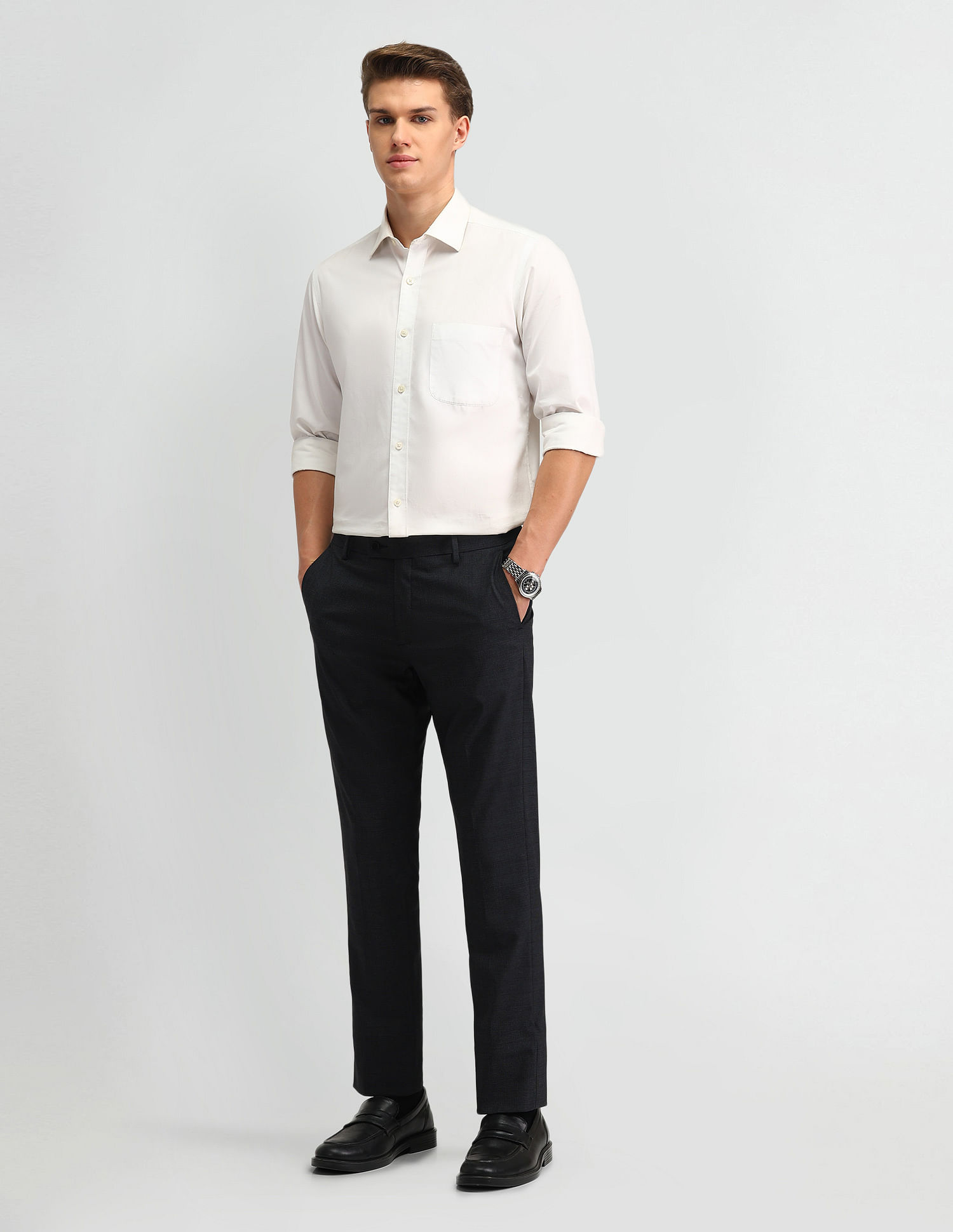 Arrow Solid Dobby Slim Fit Trousers