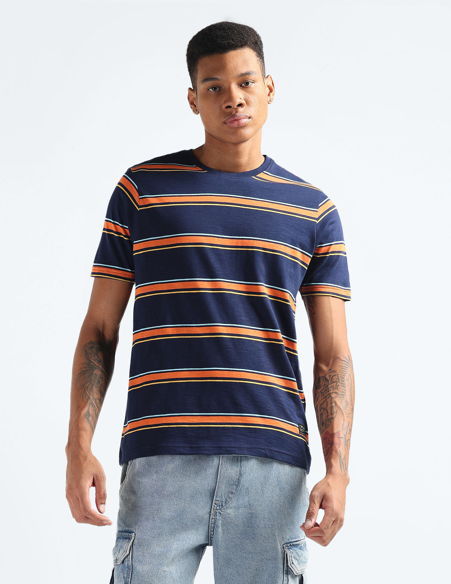 Flying Machine Crew Neck Horizontal Stripe T-Shirt
