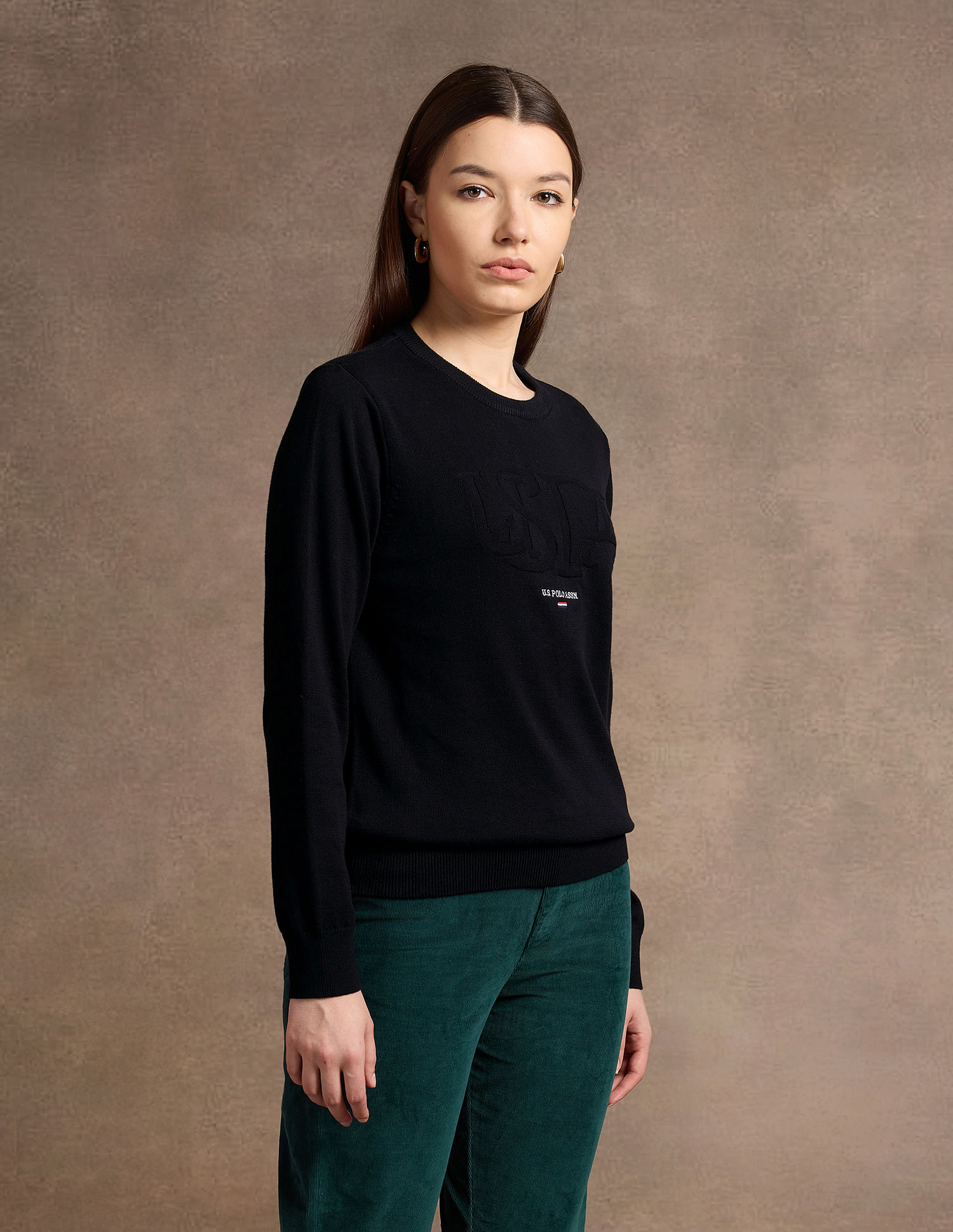 U.S. Polo Assn. Women Typographic Branding Crew Neck Sweater