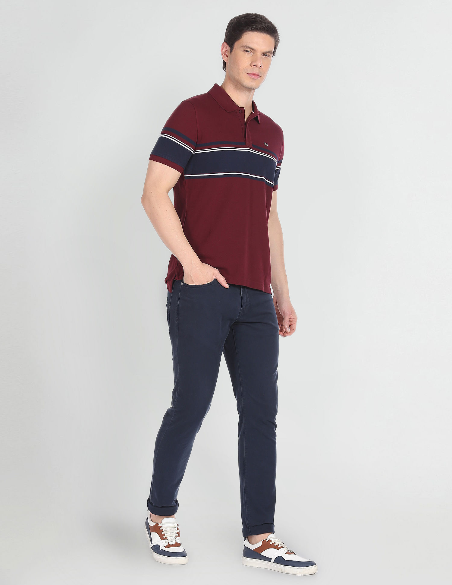 Arrow Sports Cotton Horizontal Stripe Polo Shirt