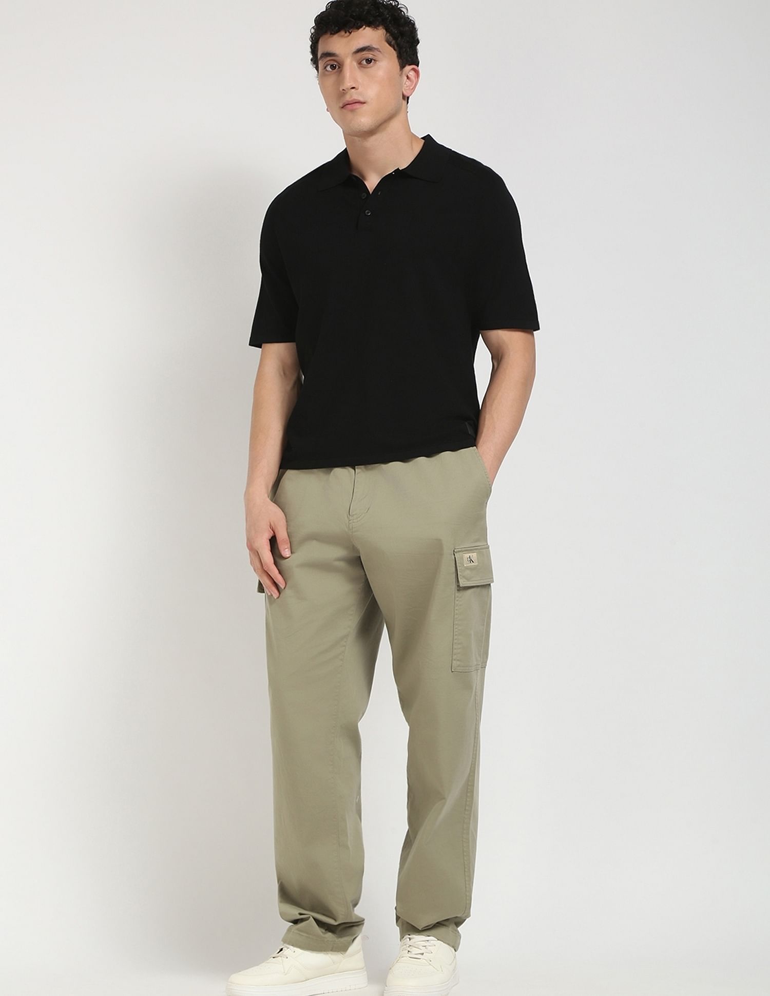 Calvin Klein Jeans Solid Regular-Fit Viscose Polo T-Shirt