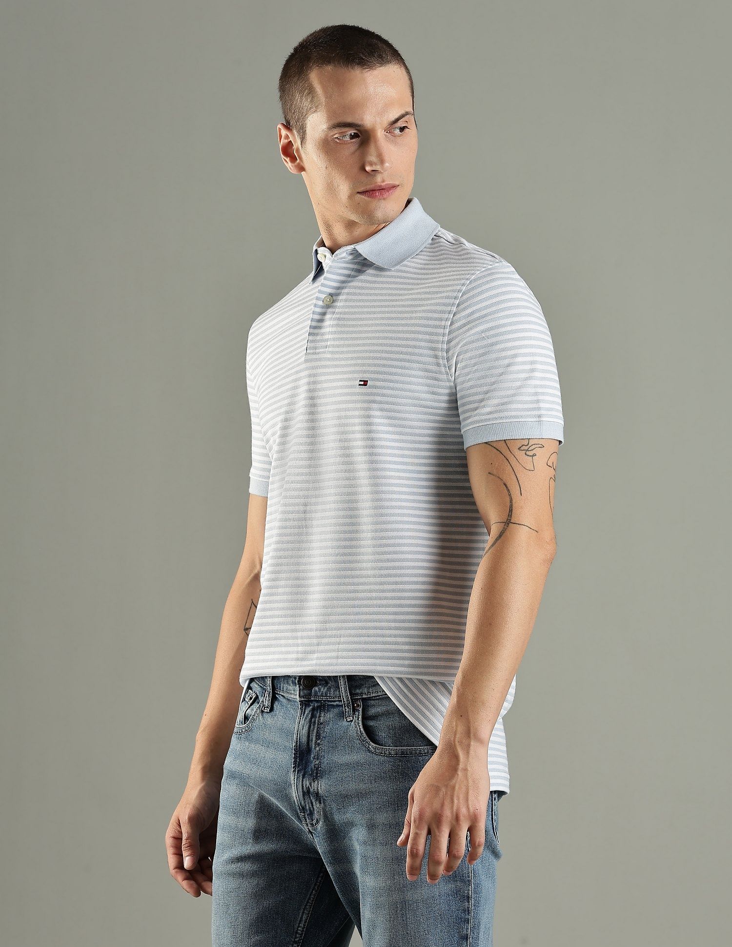 Tommy Hilfiger Striped Regular Fit Cotton Polo T-Shirt
