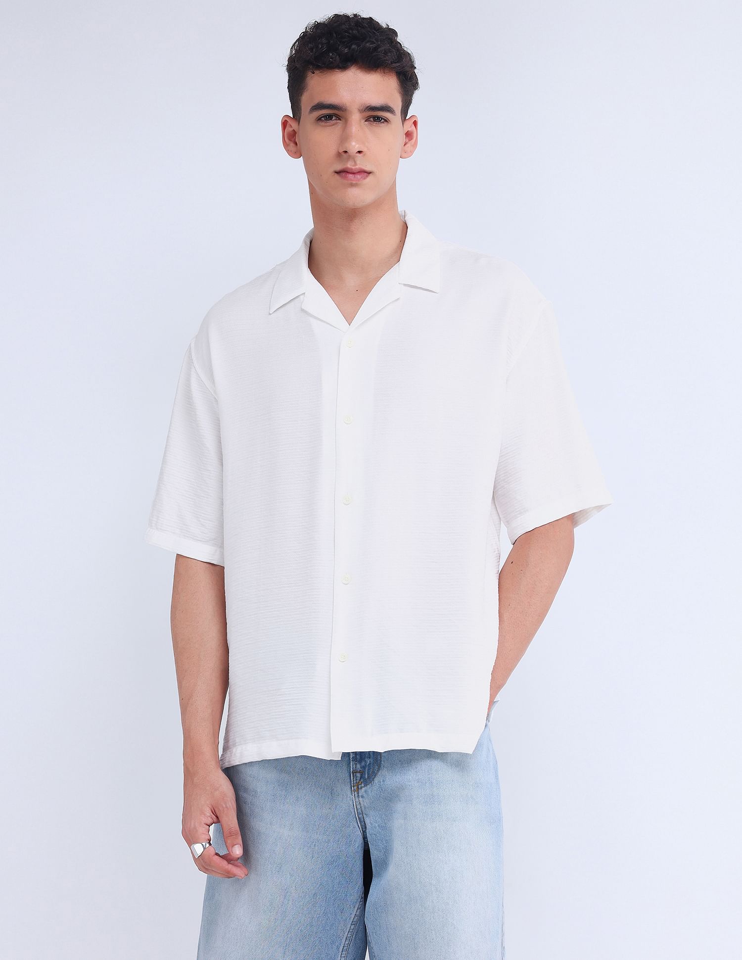 Flying Machine Oversized Twill Solid Shirt