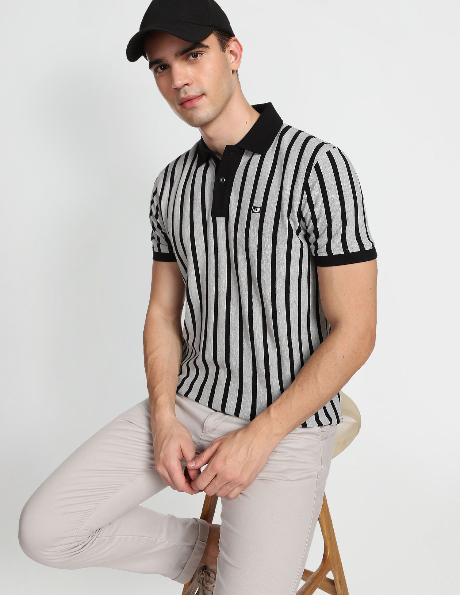 Arrow Sports Vertical Stripe Cotton Polo Shirt