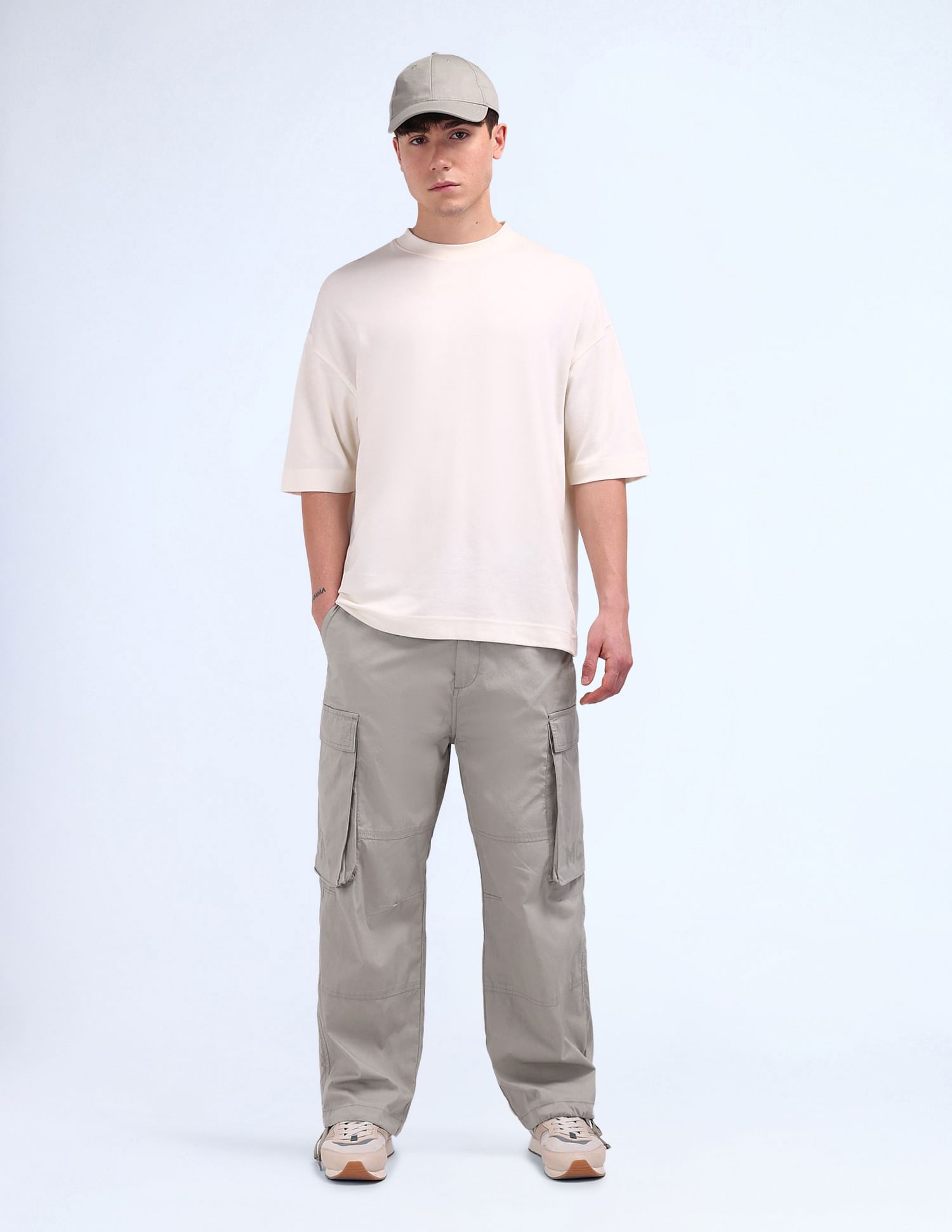 Flying Machine Relaxed Fit Solid Cargo Trousers