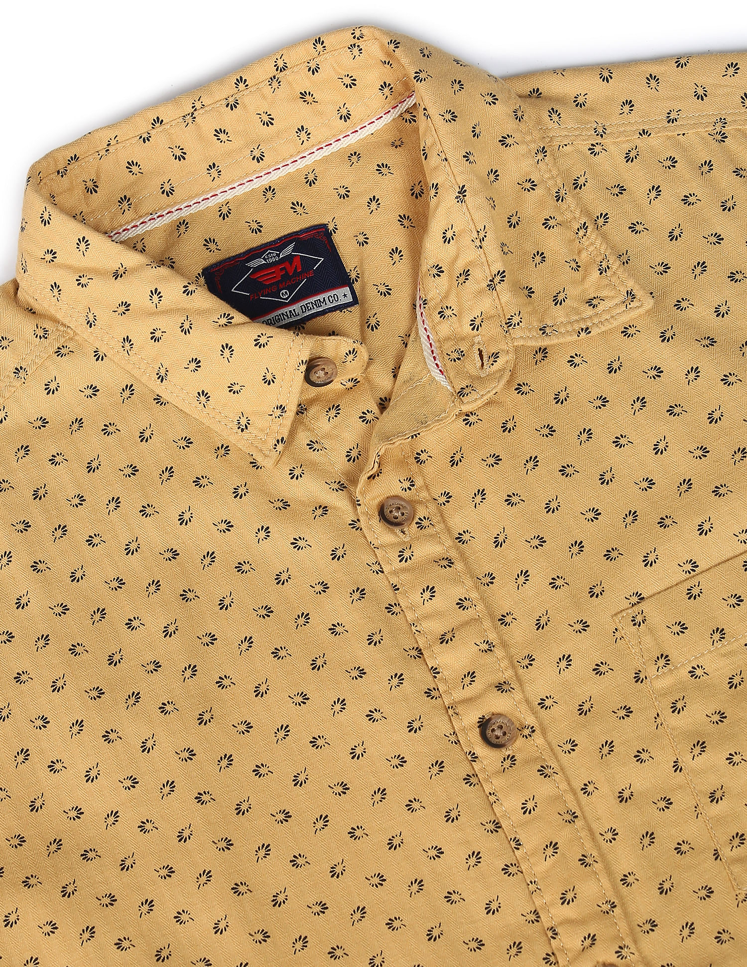 Flying Machine Herringbone Weave Geometric Print Shirt