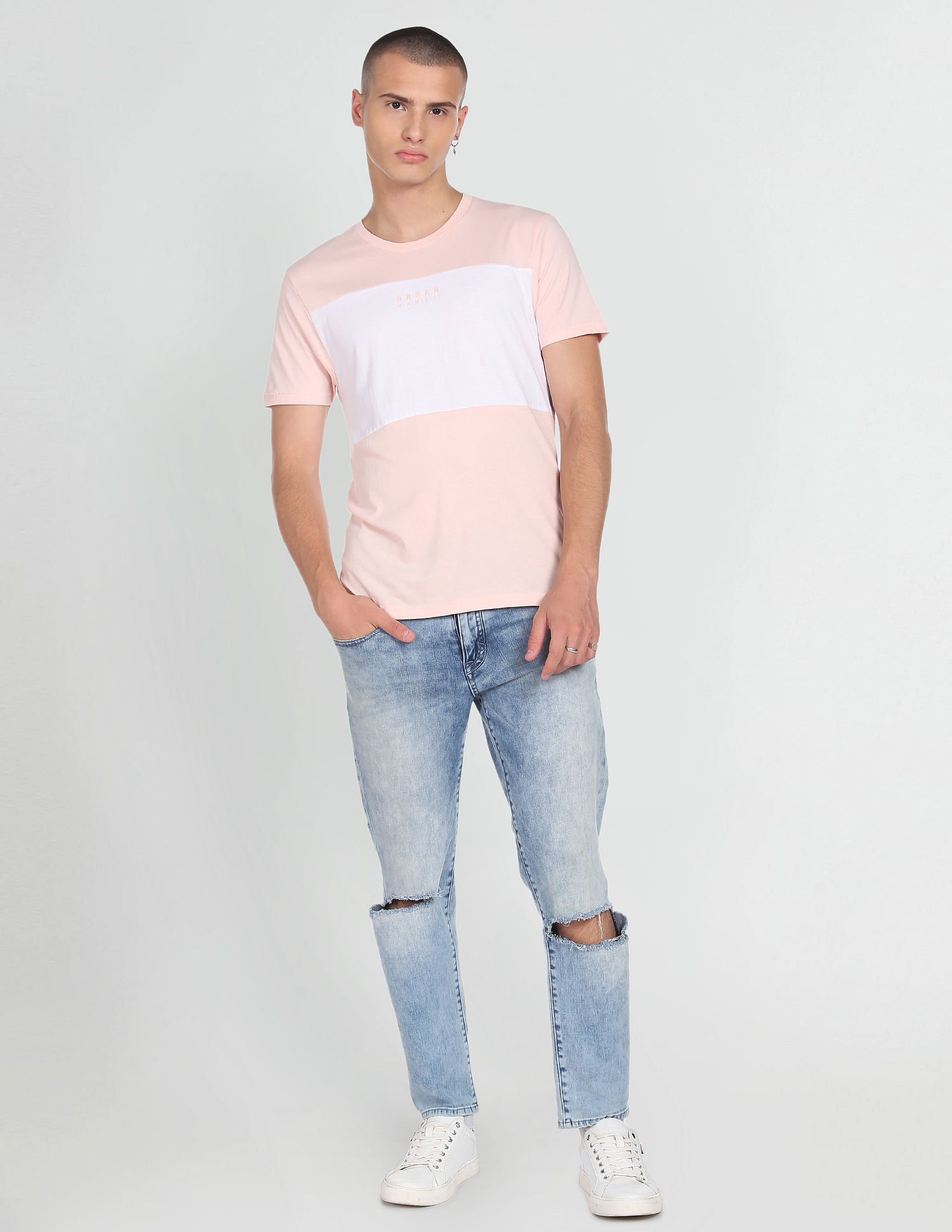 Flying Machine Colour Block Cotton T-shirt
