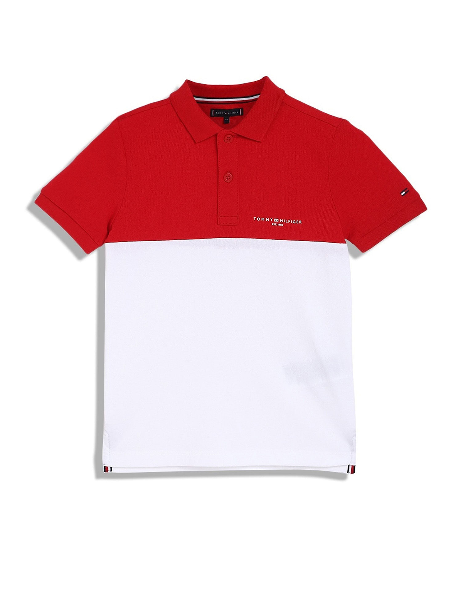 Tommy Hilfiger Boys Red Colour Blocked Polo Shirt