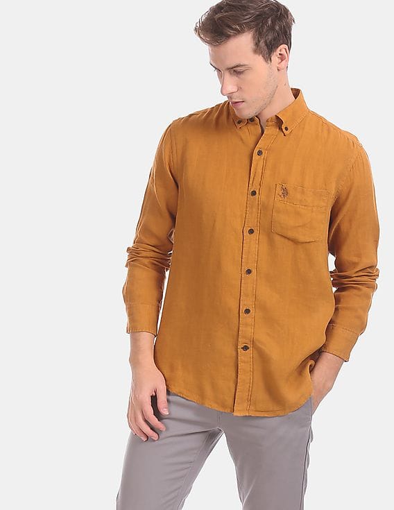 orange polo button down