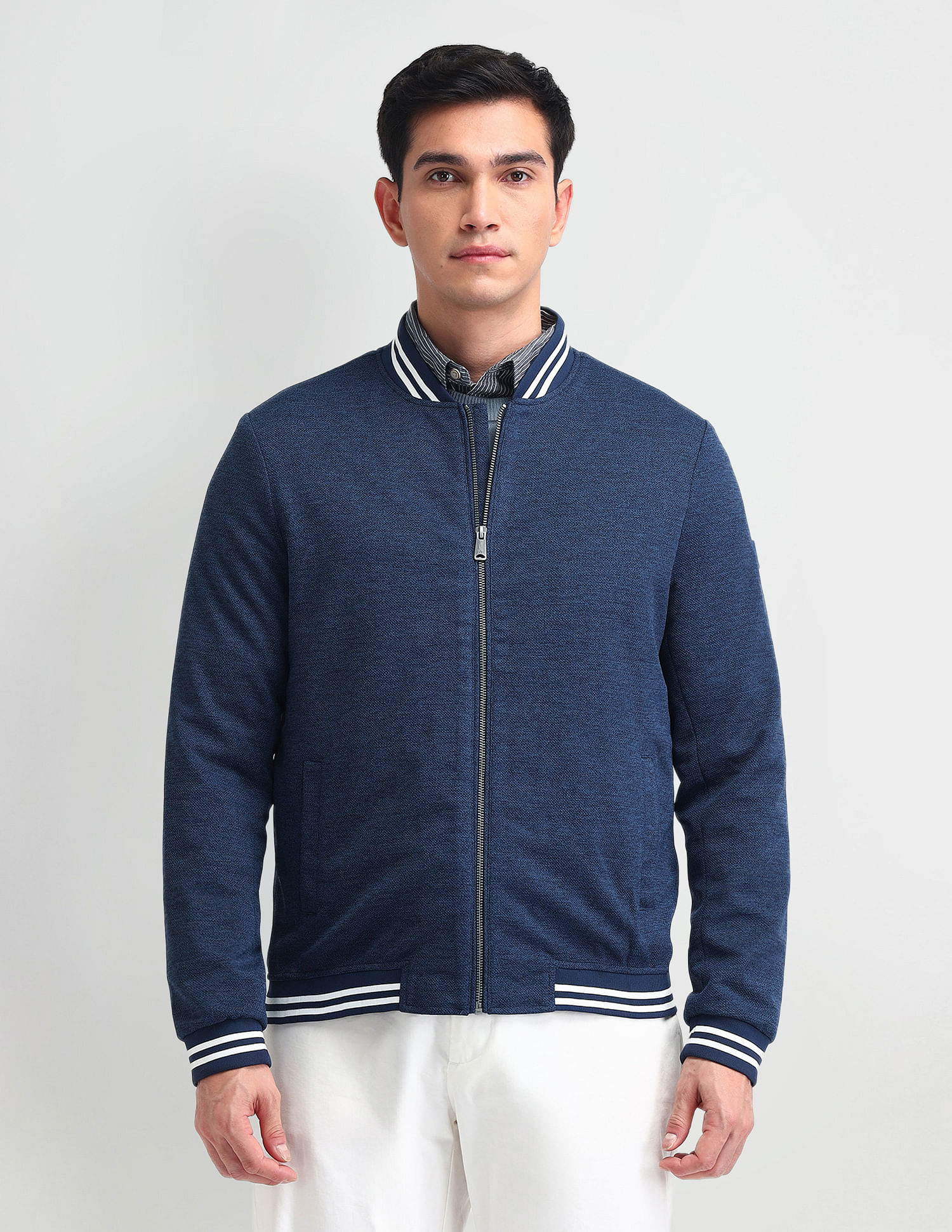 Arrow Sport Stand Neck Knitted Bomber Jacket