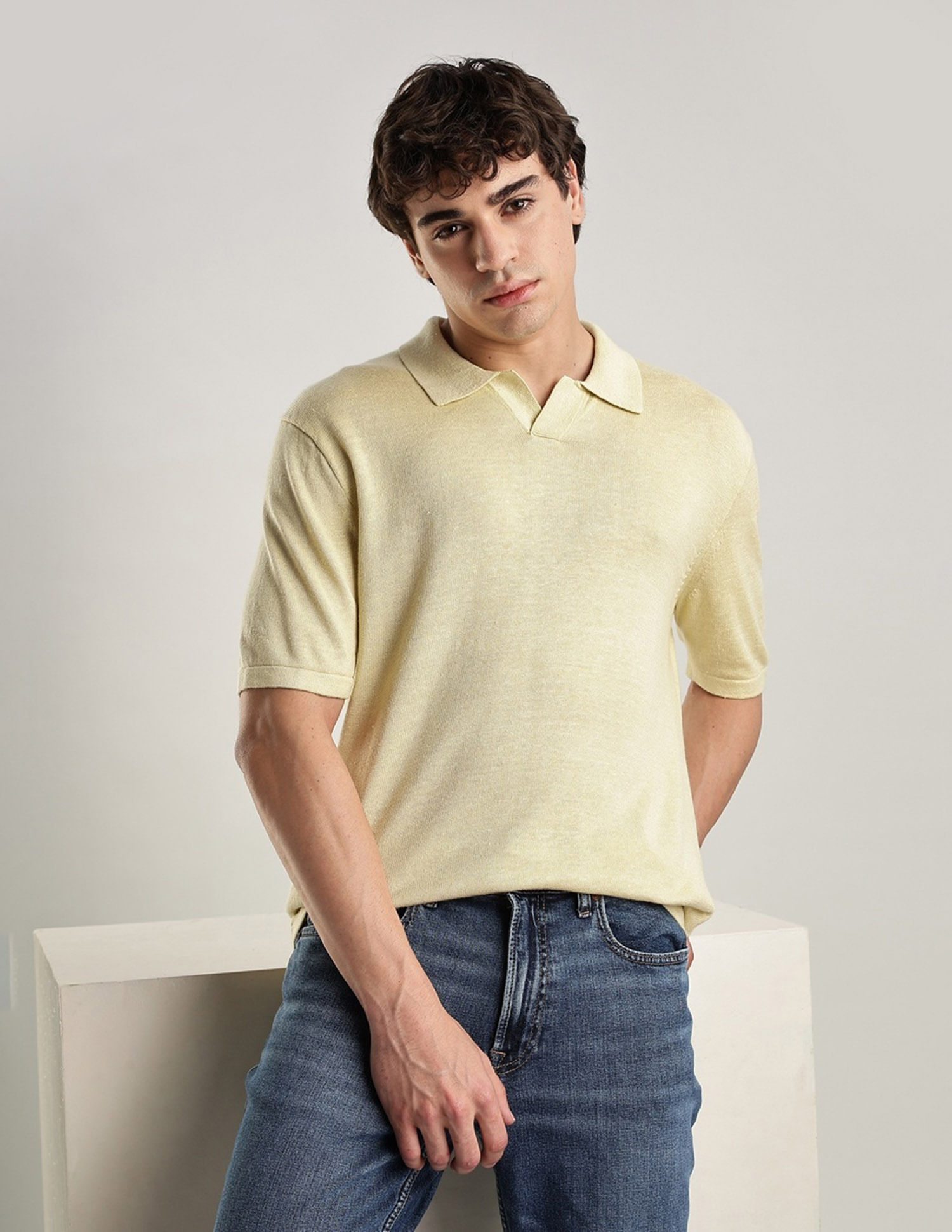 Calvin Klein Jeans Solid Regular Fit Linen Polo Shirt