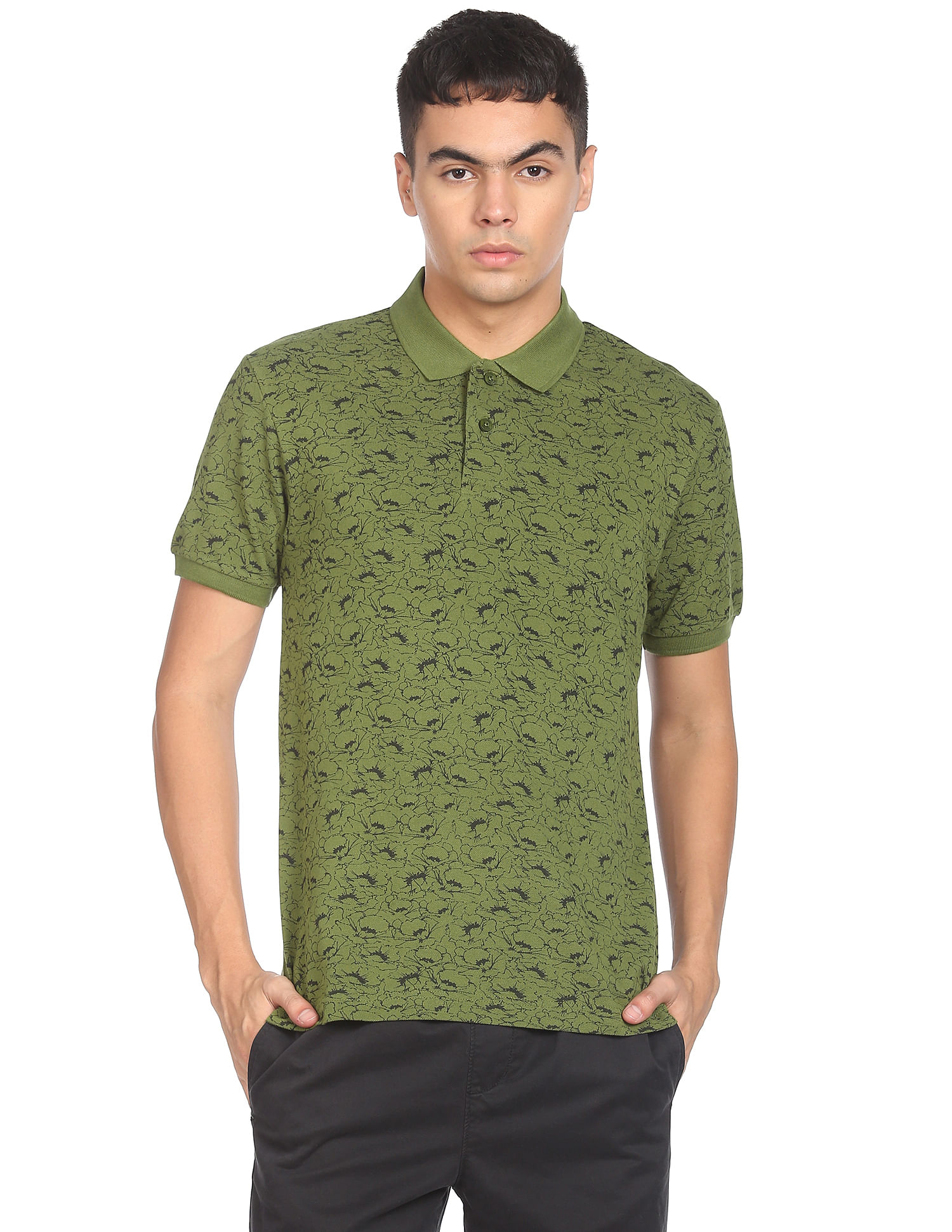 Flying Machine All Over Floral Print Cotton Polo Shirt