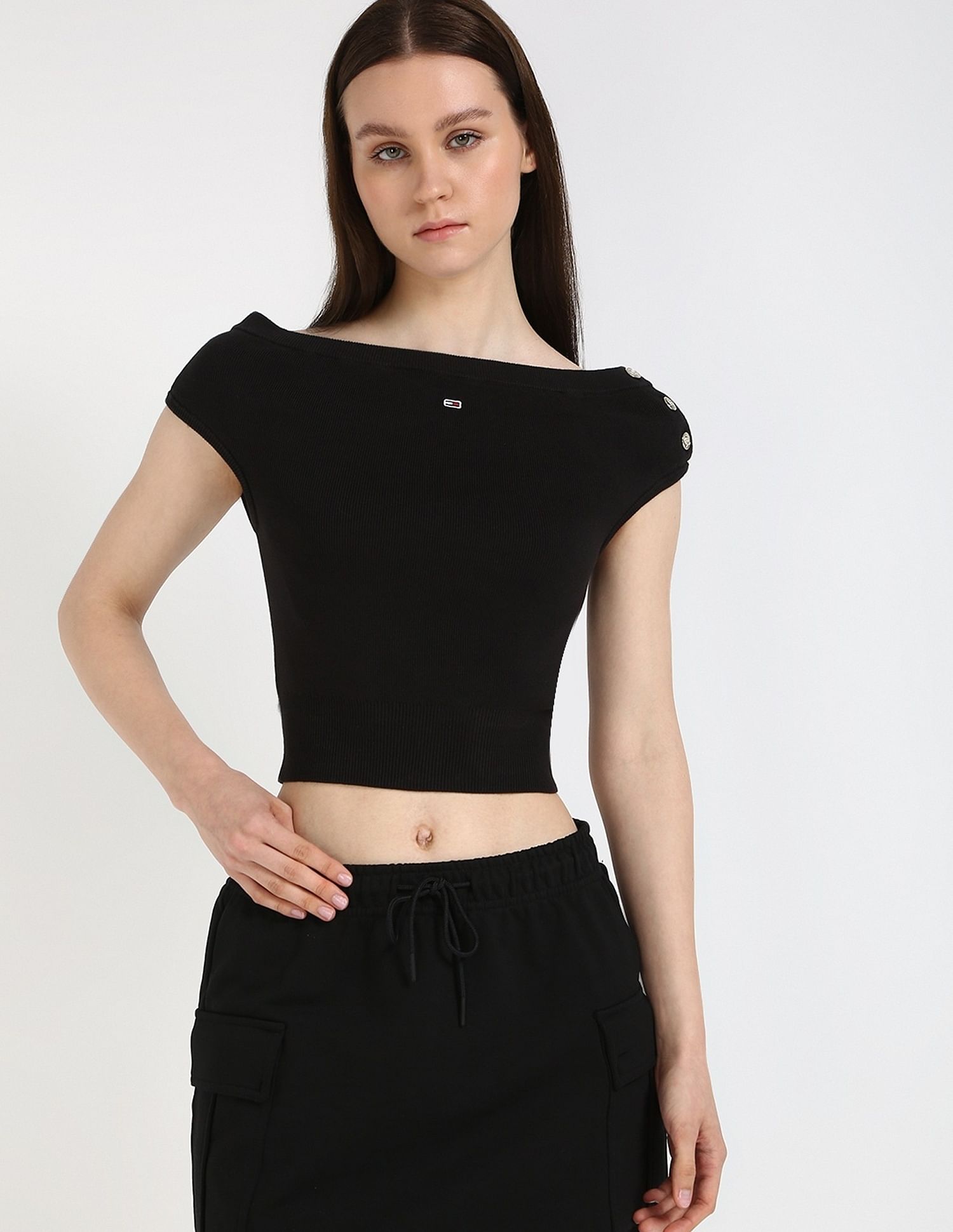 Tommy Hilfiger Slim-Fit Cotton Boat Neck Crop Top