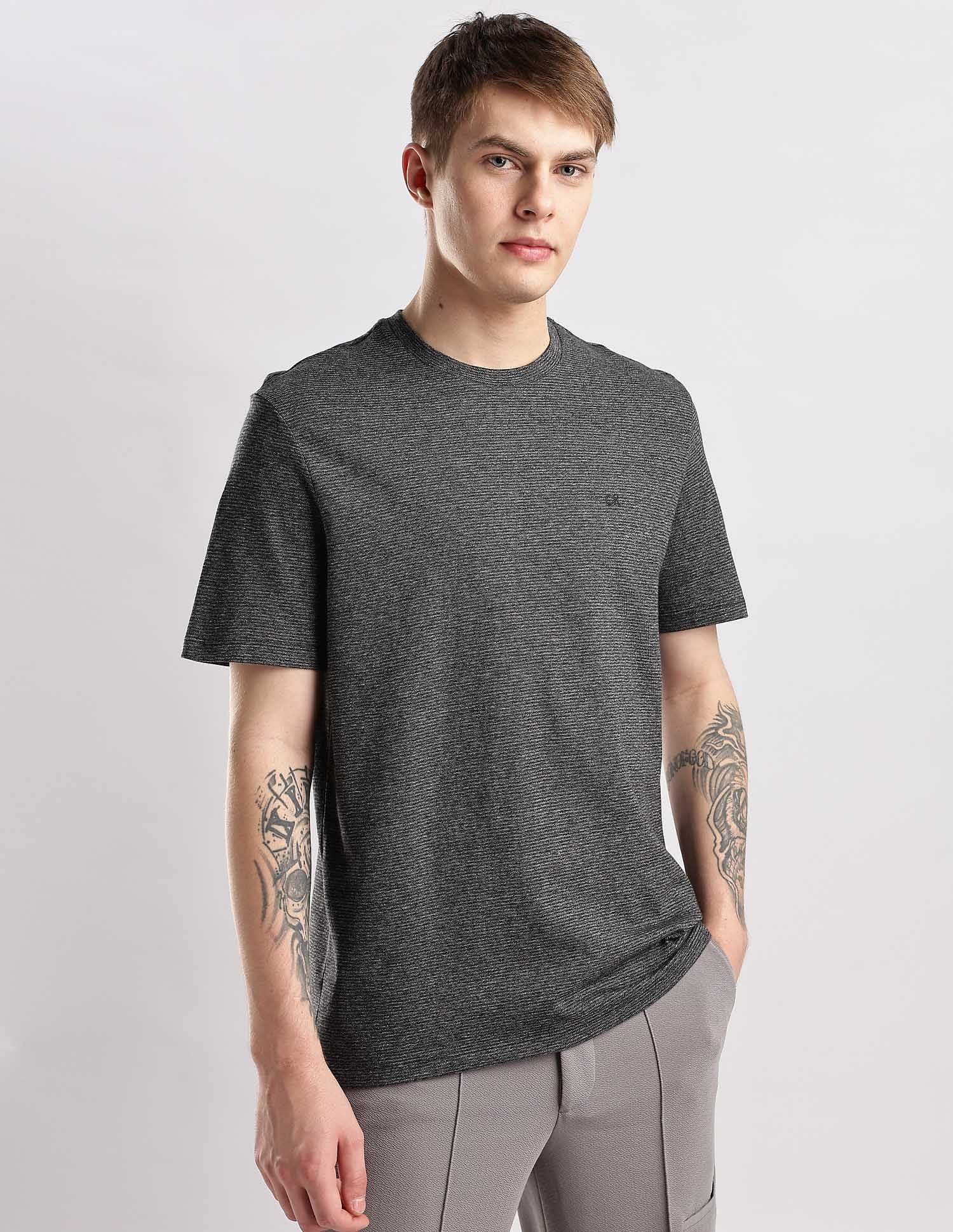 Calvin Klein Jeans Mens Black Self-design T-Shirts