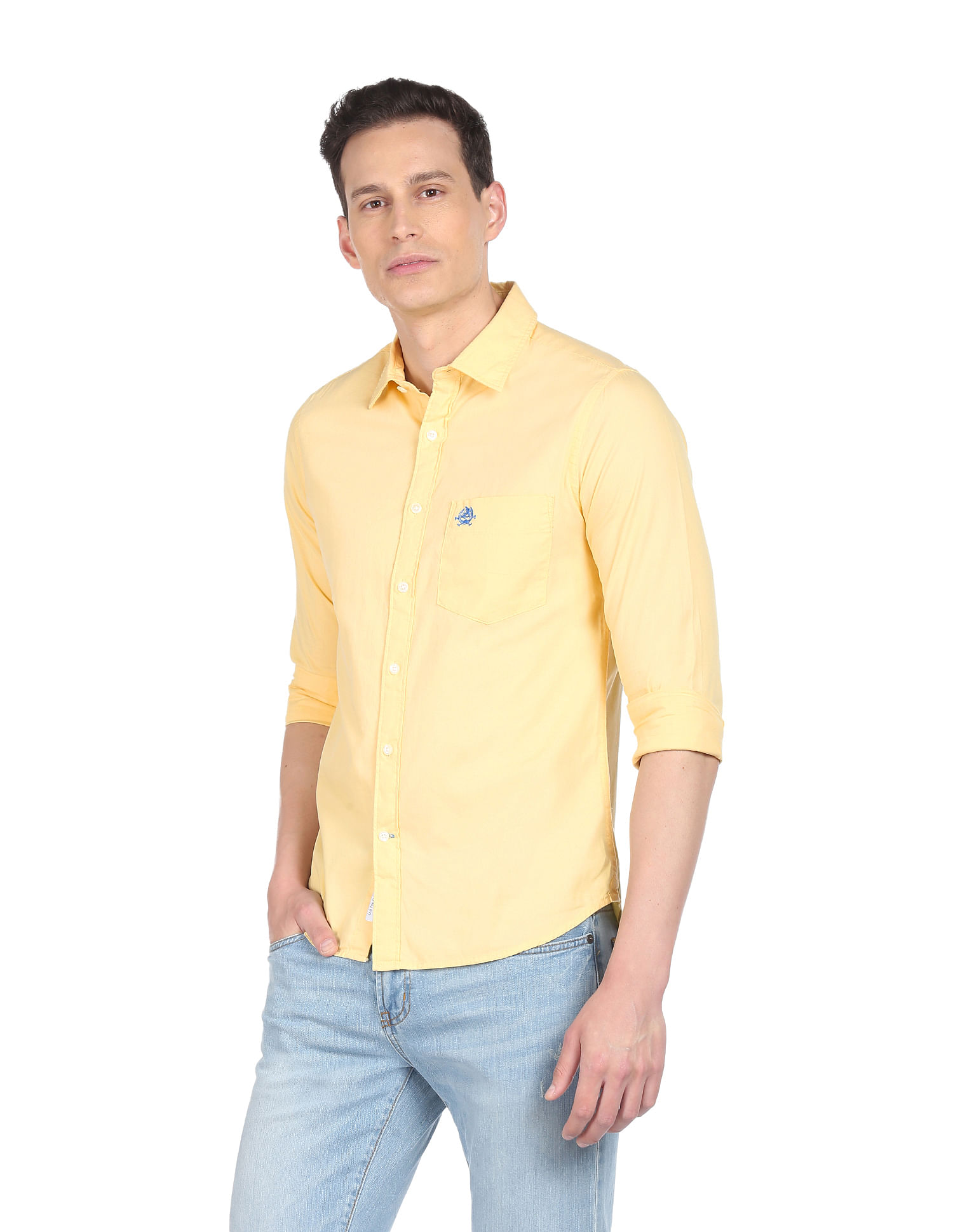 Buy . Polo Assn. Men Light Yellow Pure Cotton Solid Casual Shirt -  