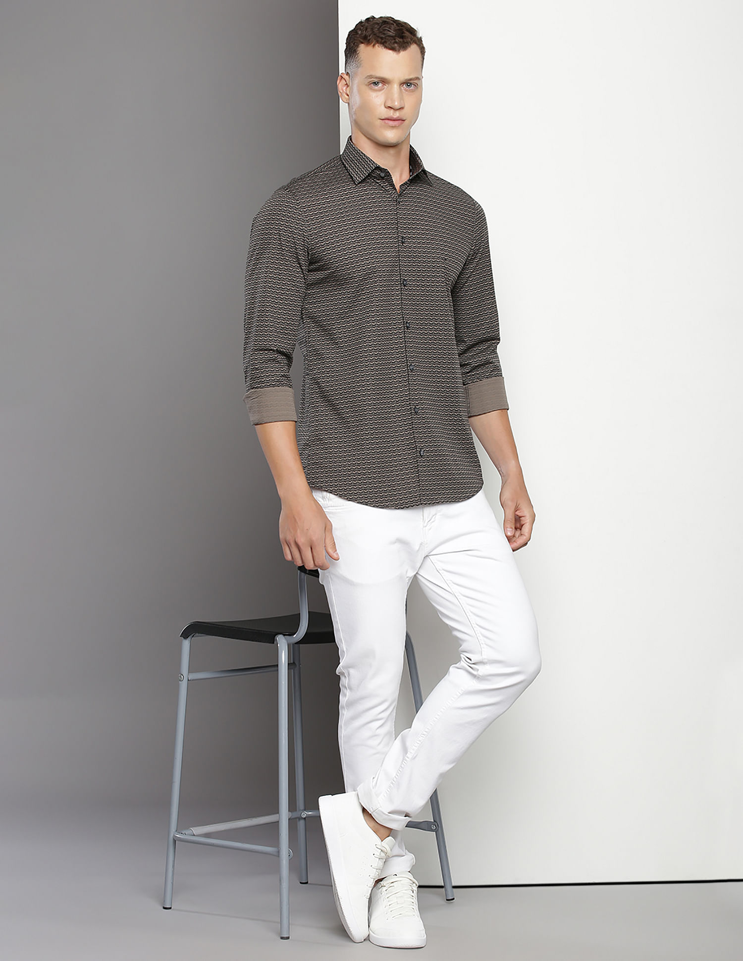 Calvin Klein Brand Print Poplin Shirt