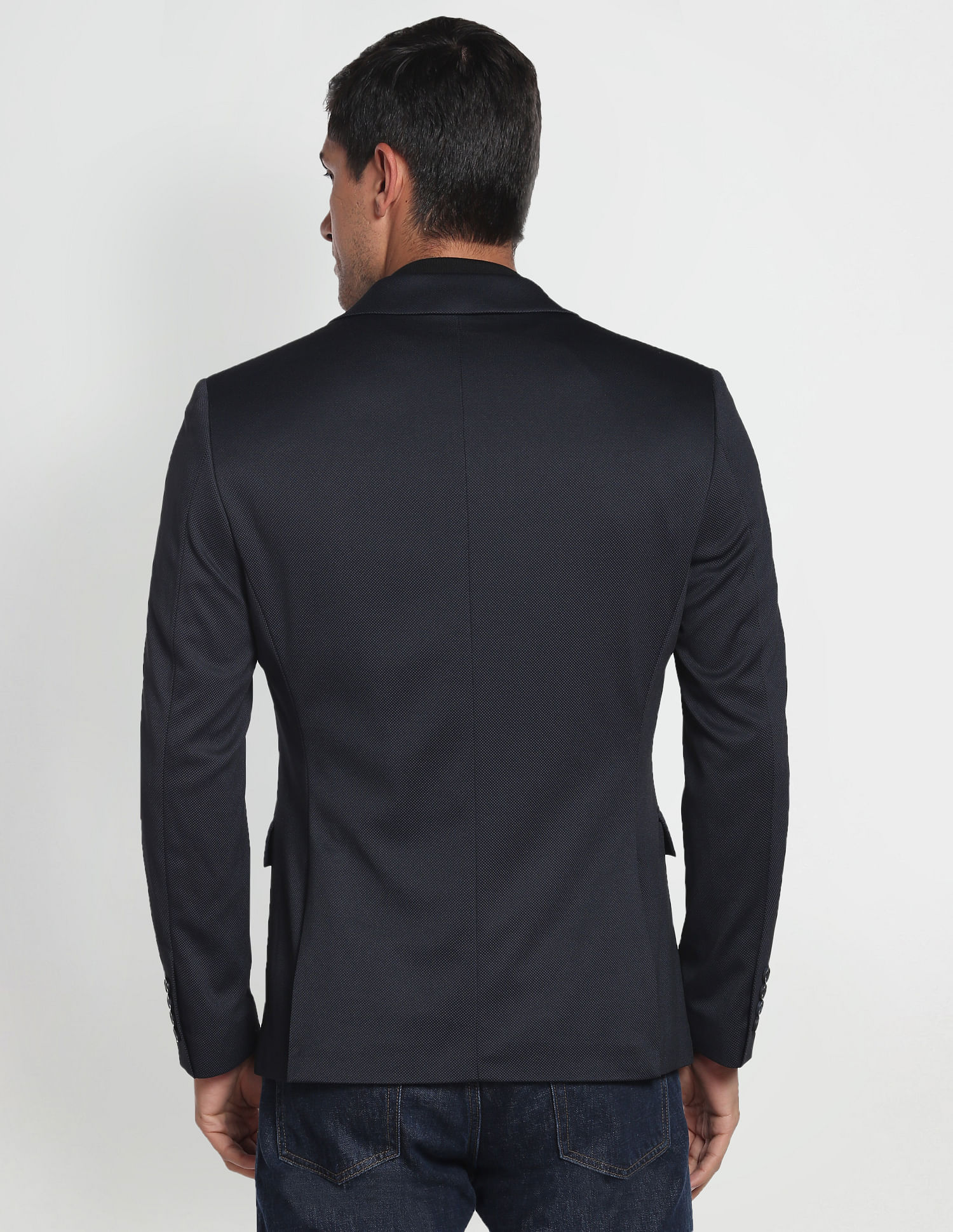 Arrow Patterned Knit Polyester Slim Fit Blazer