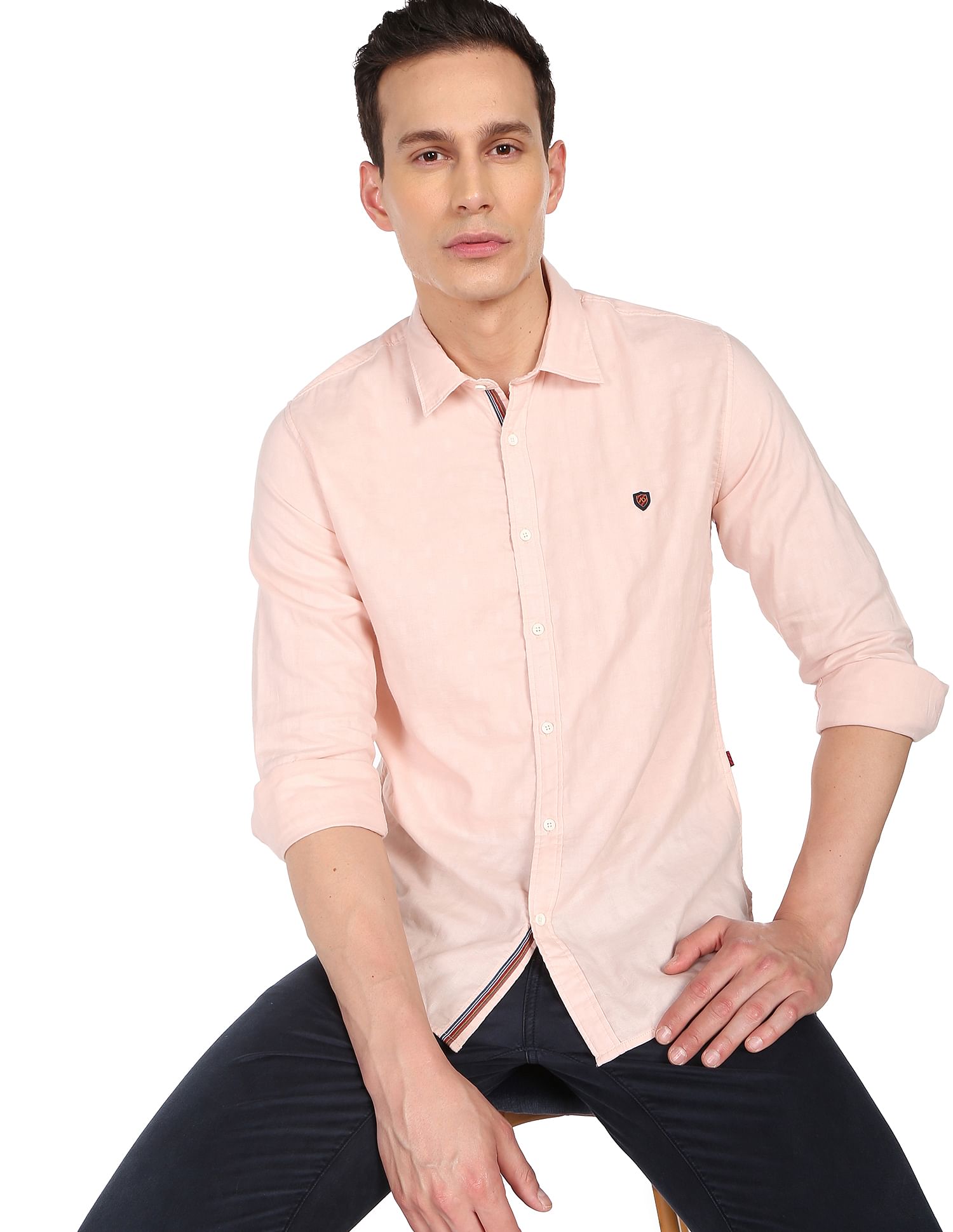 AD by Arvind Spread Collar Solid Cotton Casual Shirt