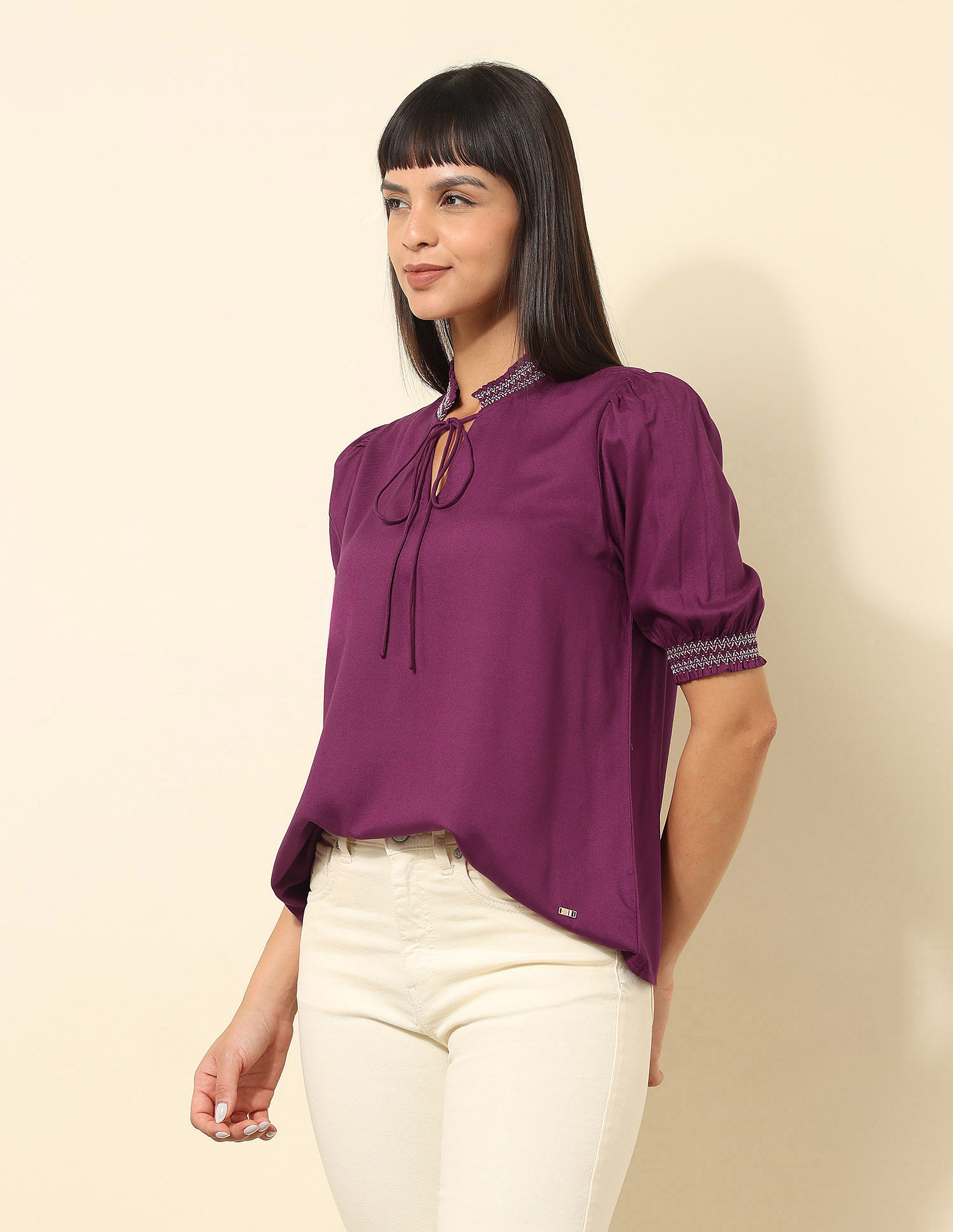 U.S. Polo Assn. Women Ruffle Neck Solid Top