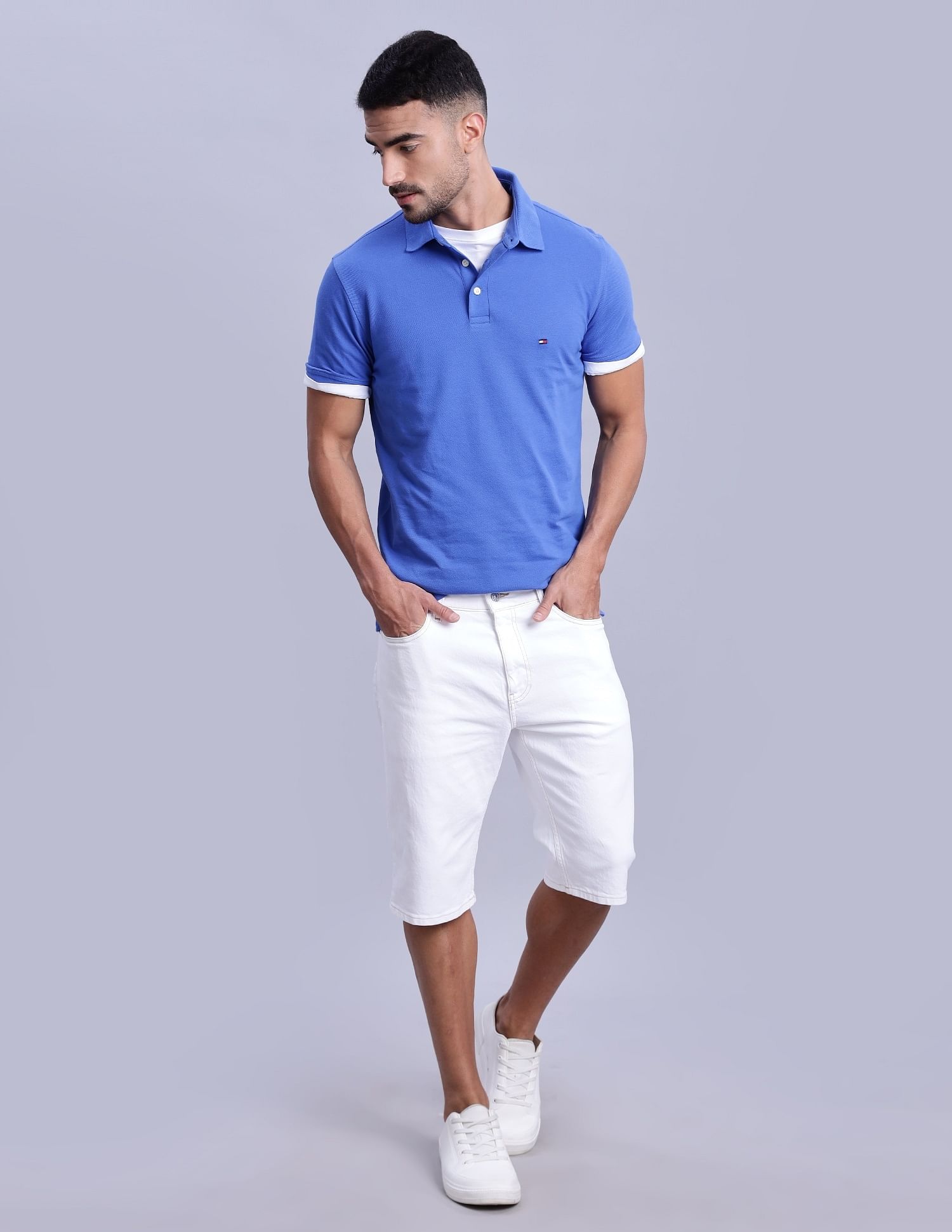 Tommy Hilfiger Mens Blue Solid Polo Shirt