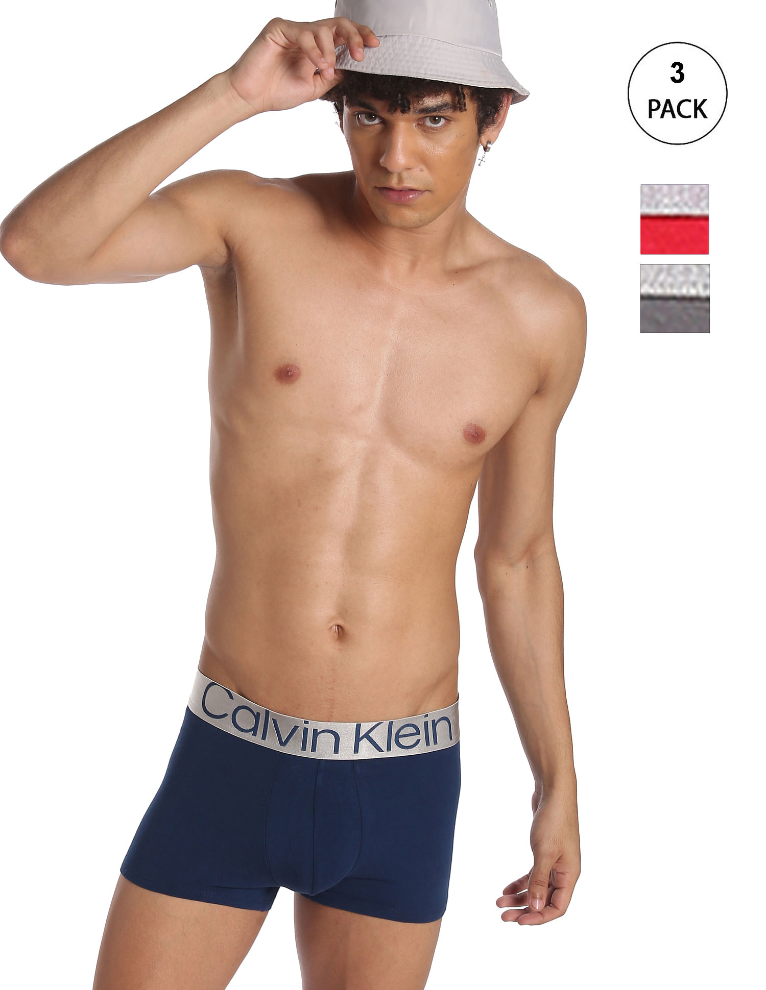 Buy Calvin Klein Underwear Men Assorted Mid Rise Solid Trunks - Pack Of 3 -  
